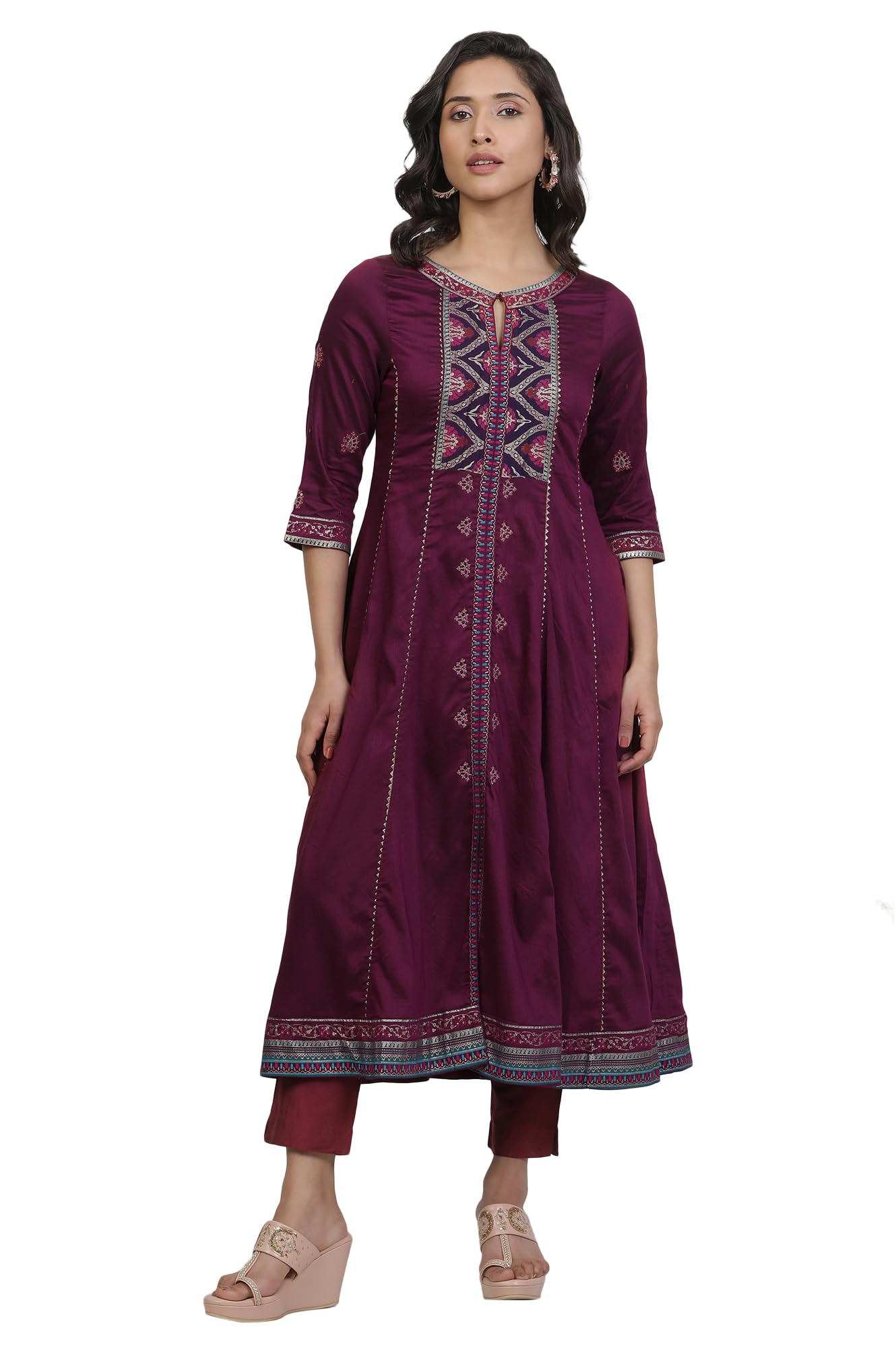 w for woman Purple Floral Printed Blend Zari Kurta and Pant Set-picture-20