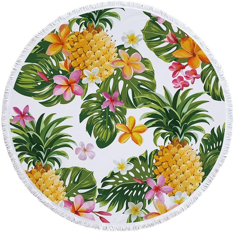 Colorful Tropical Pineapple Decor Thick Terry Round Roundie Beach Towels Blankets Ultra Soft Oversized Tapestry Yoga Picnic Mat Shawl Shower Bath With Fringe Tassels-Type E