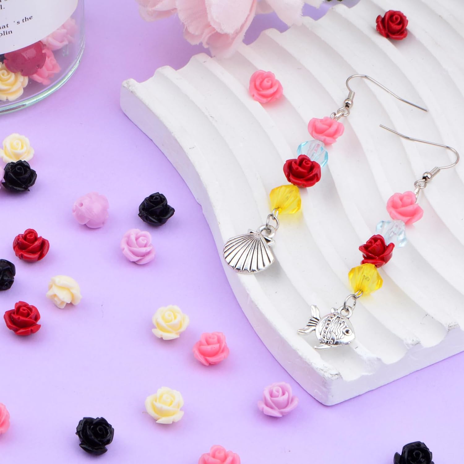 50pcs 10 mm Cute Rose Flower Beads Mixed Dyed Synthetic Coral Flower Beads Acrylic Rose Loose Beads Accessories for DIY Crafts Jewelry Making Supplies, 5 Colors - Image 7