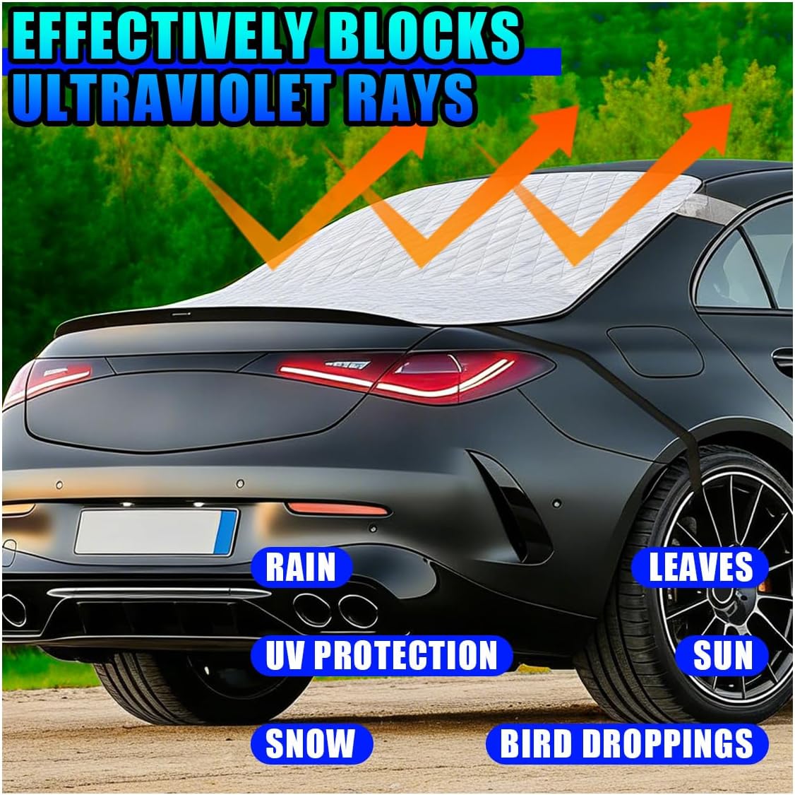 Magnetic Car Rear Windshield Cover, 54'' × 31'' Automotive Back Windscreen Snow Ice Guard Cover with 2 Elastic Hooks, Winter Universal Vehicle Window Frost Protector Accessories (White)