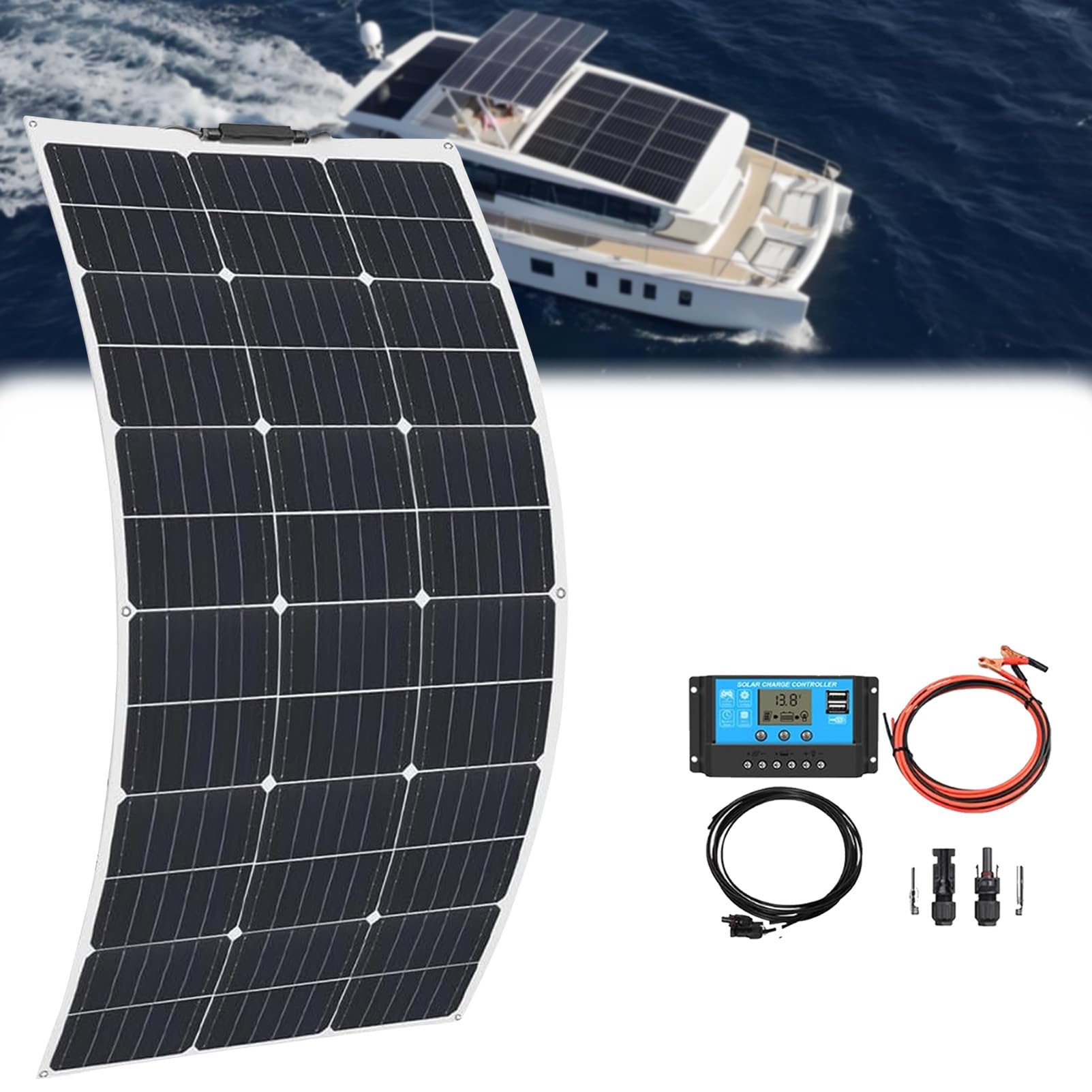 Paneles Solares, 400w, Panel Solar Ultrafino, Flexible Ultra Ligero Ultra Delgado Impermeable, Monocristalina, Adecuado para Familia, RV, Caravana. 1×200w