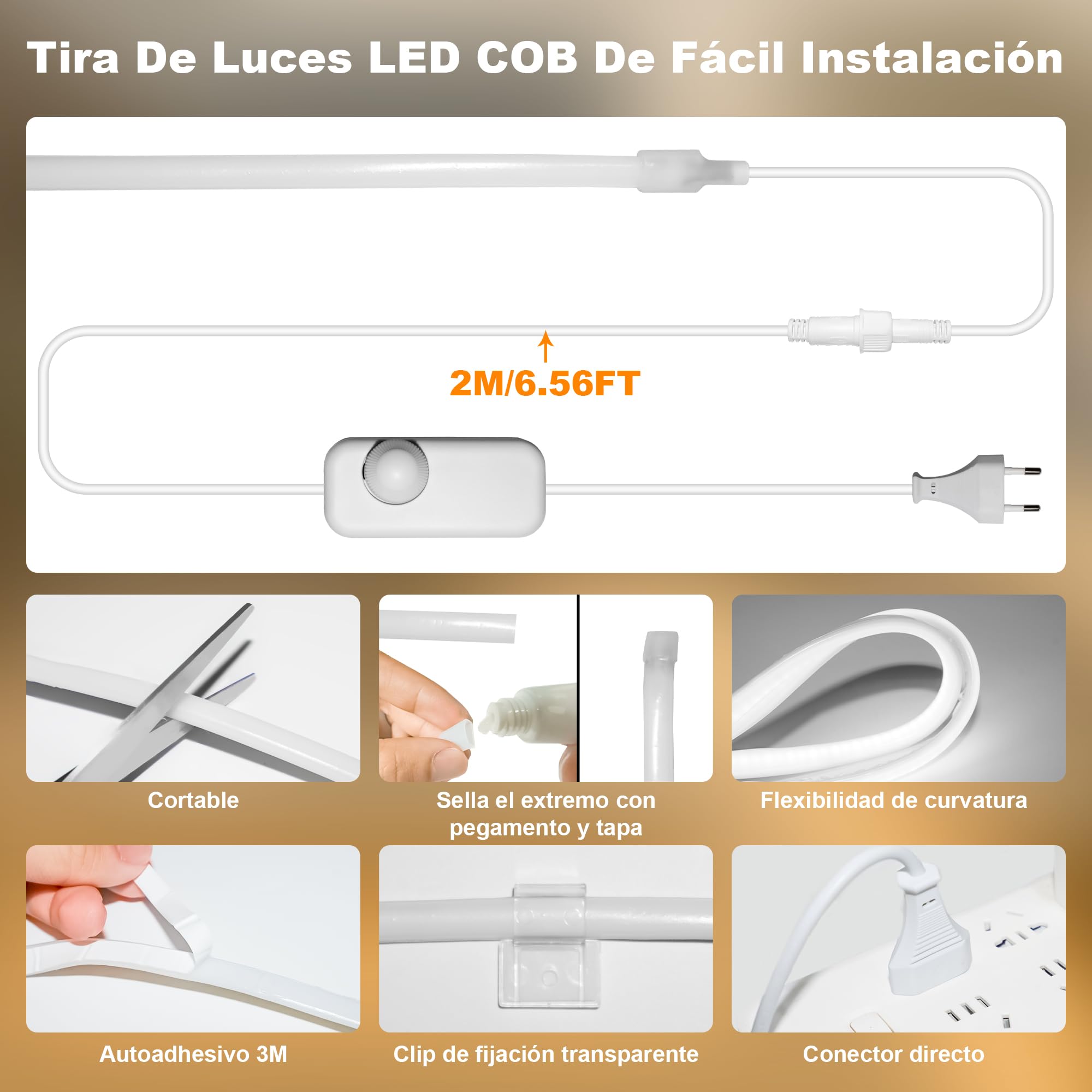 Gliztech Ruban LED COB Exterieur IP67 Étanche AC 230V à Douille Directe, Super Lumineuse Led Cob avec Contrôleur à Double Fusible, Bande LED Blanc pour Jardin Terrasse Commerciale (6500K, 30M)