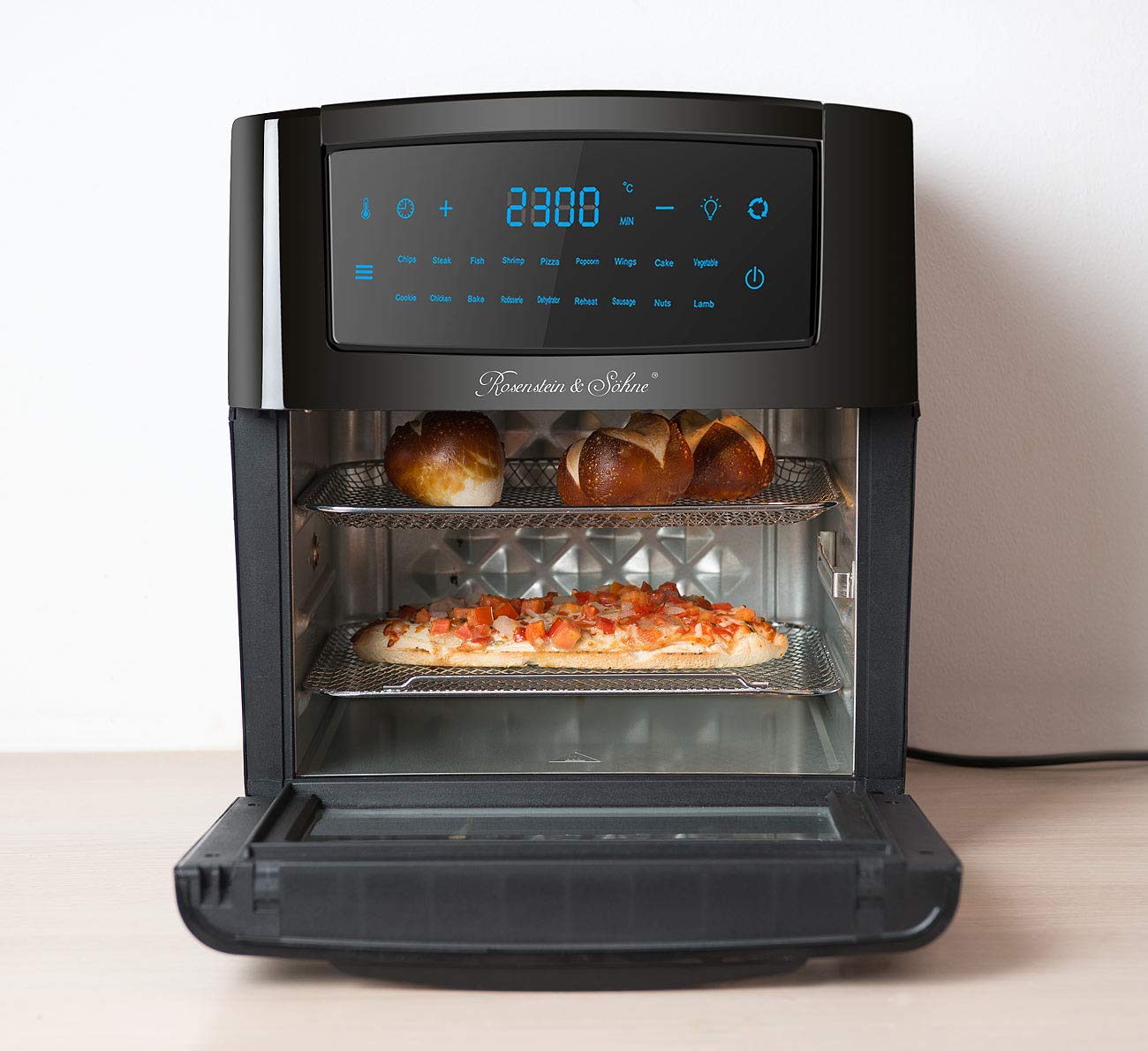 Rosenstein & Söhne Friggitrice ad Aria XXL Digitale HF-400 12 L 1500 W Mini Forno Ventilato Nero