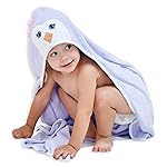 HIPHOP PANDA Hooded Towel - Rayon Made from Bamboo, Bath Towel with Bear Ears for Newborn, Babie, Toddler, Infant - Absorbent Large Baby Towel - Purple Penguin, 30 x 30 Inch