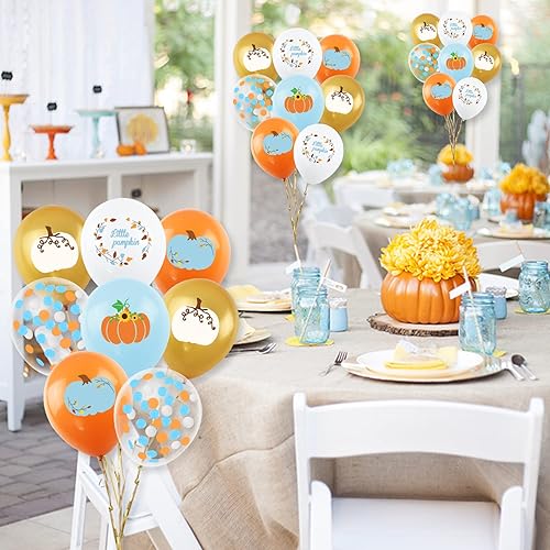 Miniatura 7 de Globos azules de calabaza pequeña, globos de otoño, guirnalda de globos de hoja de arce con globo de confeti para niño, calabaza, baby shower,