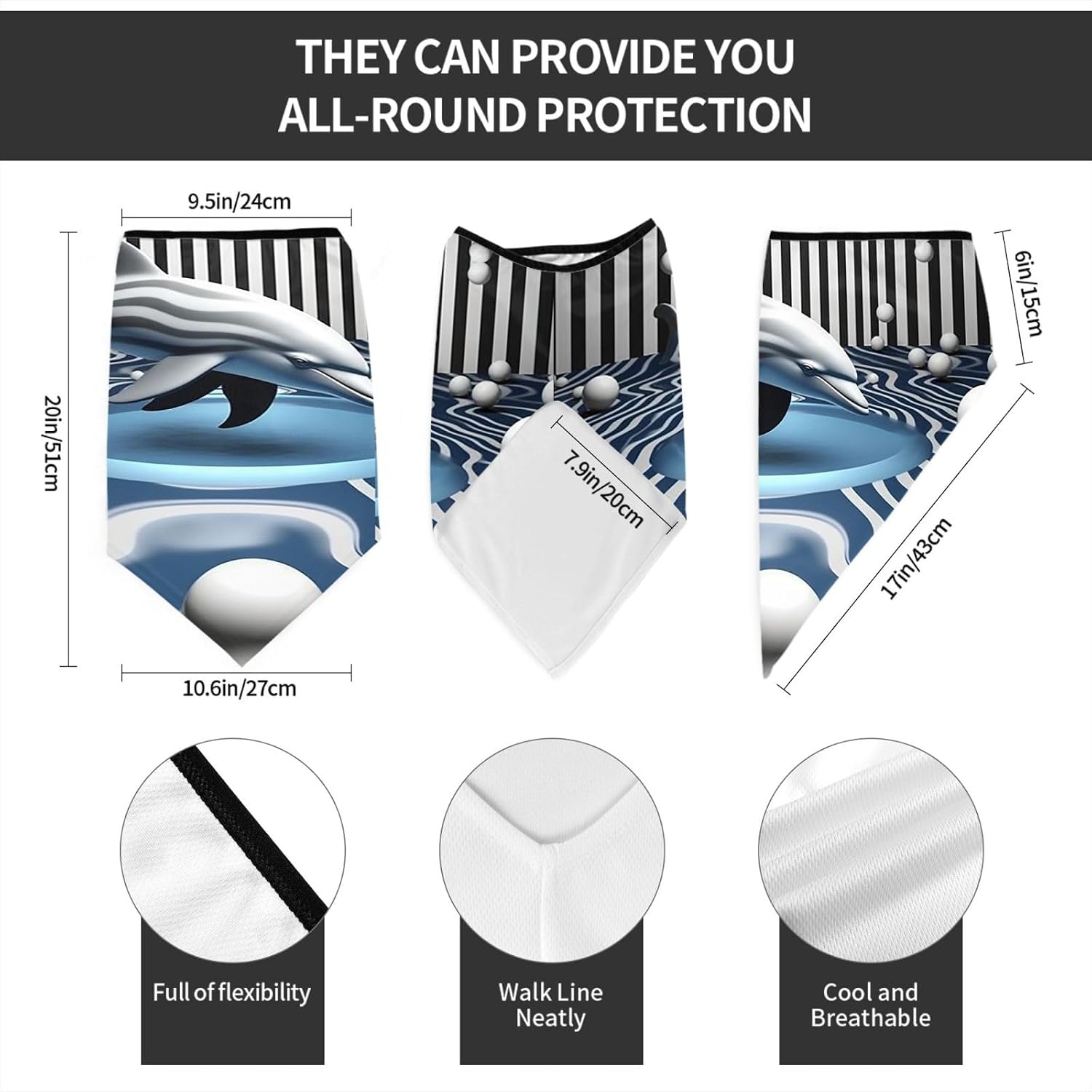 Protection Neck Gaiter Face Cover Dolphin swimming Balaclava Scarf Mask, Windproof Breathable Sun Shield for Men Women, Skiing Hiking Cycling Outdoor Sports