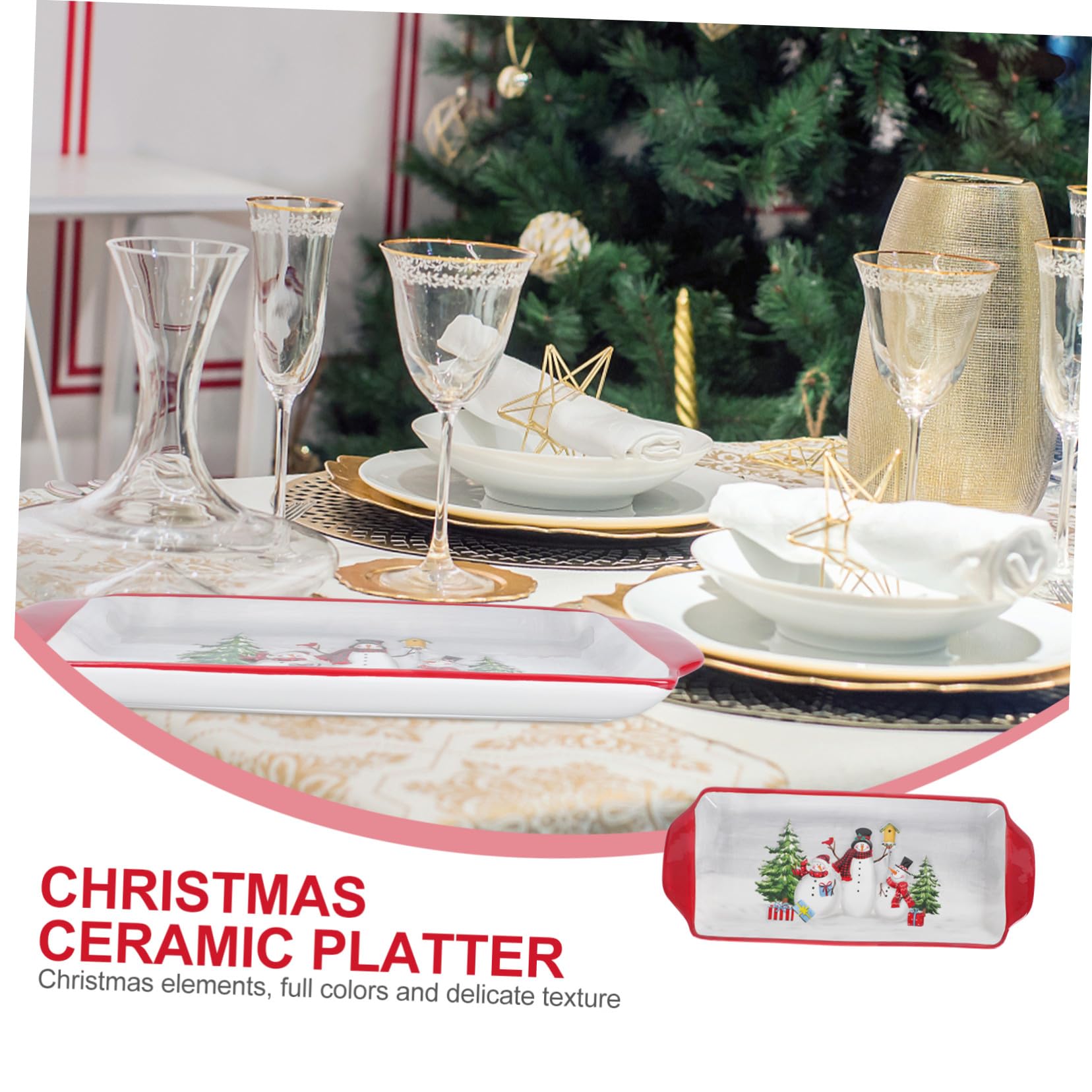 VALICLUD Vassoio Di Servizio Di Natale Ceramica Con Doppia Maniglia Vassoio Western Per Manzo E Dessert Piatto Decorativo Per Feste Cucina E Ristorante