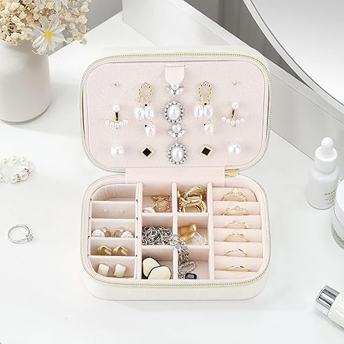 Miniatura 5 de Firelex Joyero de viaje para joyas, organizador portátil de joyería, estuche de joyería de terciopelo para mujer, mini caja de joyería para anillos,