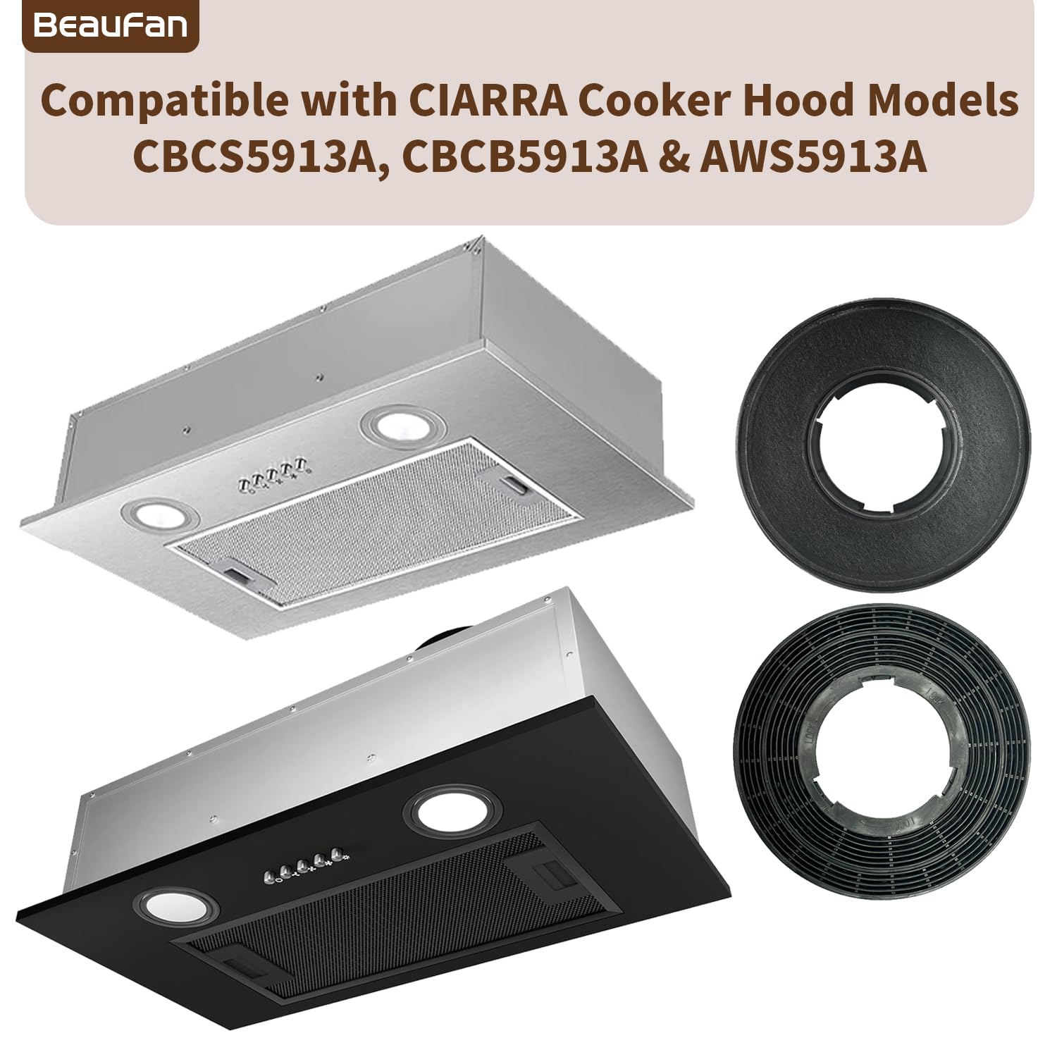 4 Pack CBCF005 Filtres à charbon actif Compatible avec CIARRA CBCB5913A et Hotte aspirante intégrée CBCS5913A