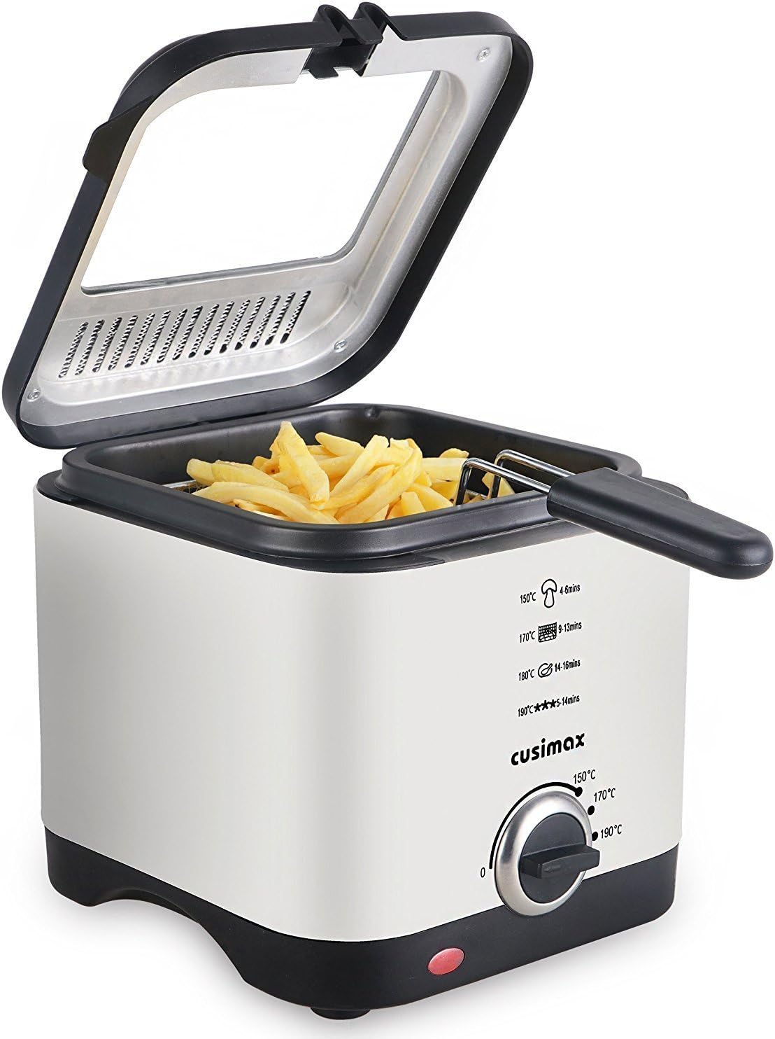 Cusimax 1.5L Mini Deep Fryer Electric Fryer, 900W, Stainless Steel Deep Fat Fryer with Non-Stick Coating, Temperature Control, Viewing Window, Food Chips DIY