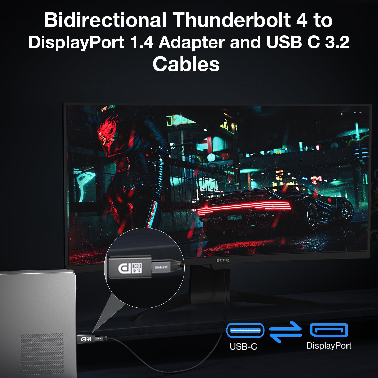 8K@60Hz USB C to DisplayPort 1.4 Adapter and USB C 3.2 Gen2x2 Cable 5FT Suit, Thunderbolt 4 and 5 to DP 1.4 Converter, Compatible with MacBook, iPhone 17/16/15, iPad Pro, S25/S24, Lenovo/HP/Dell/ASUS