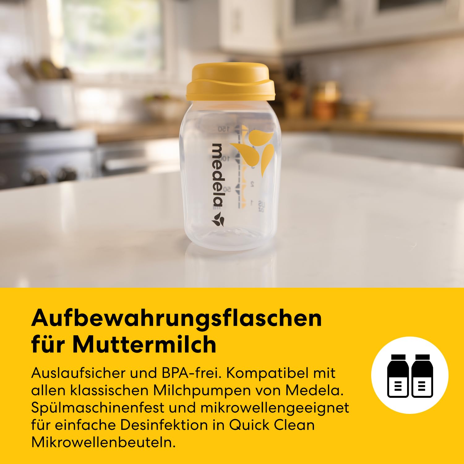 Medela All-in-One Set zur Aufbewahrung von Muttermilch mit 150ml-Flaschen, Easy Pour & wiederverwendbaren Muttermilchbeuteln, Quick Clean Mikrowellenbeuteln & Kühltasche mit passend geformtem Kühlakku