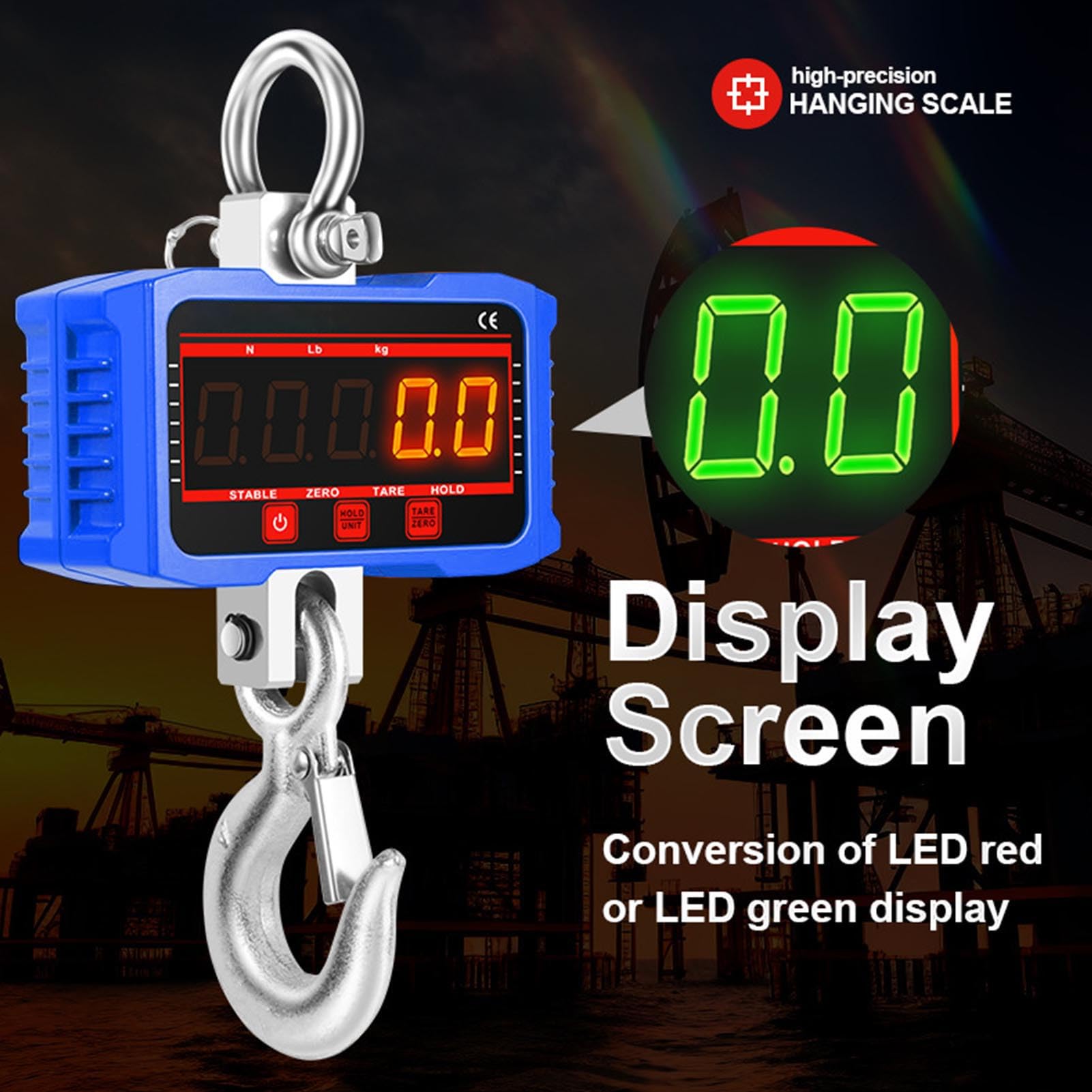 Hanging Scale, LED Digital Display Digital Crane Scale for Warehouse Luggage with Remote Control, Clear Digital Display, Accurate Weighing, High Strength Material (1000kg/2000LB)