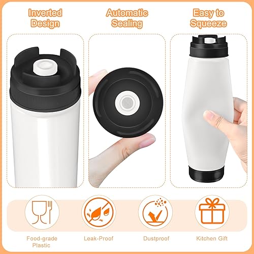 Miniatura 4 de CHIVENIDO 6 botellas de plástico invertido de 16 onzas, botellas exprimibles de condimentos para salsas, punta recargable, válvula grande, ketchup