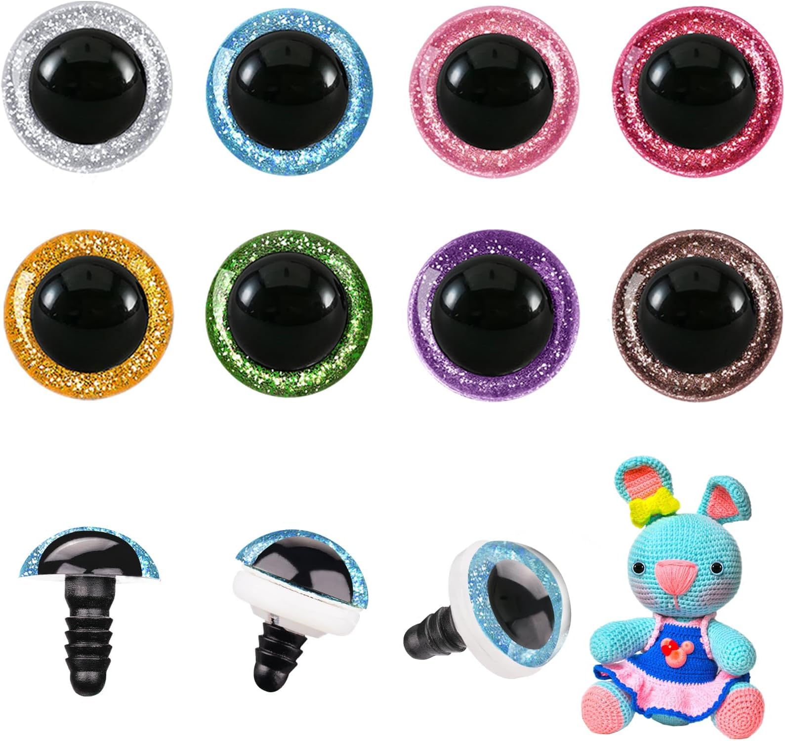 - MUCUNNIA 120pcs 12mm Safety Eyes for Amigurumi Glitter Plastic Safety Eyes for Crochet with Washers Craft Crochet Eyes Doll Eyes for Crochet Animals Plush Stuffed Animals DIY Christmas Decorations