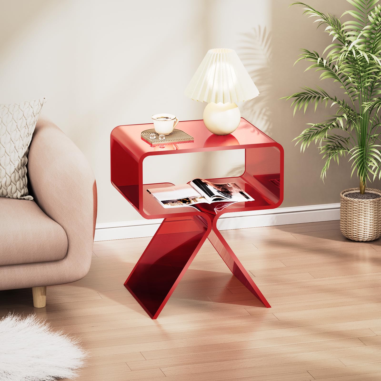 solaround Tavolino da Salotto in Acrilico, Tavolino da comodino, Tavolino per Soggiorno (Rosso)