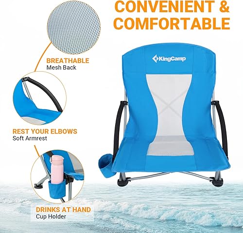 Miniatura 6 de KingCamp Sillas de playa bajas, silla portátil plegable para adultos, asiento ligero extra ancho, 300 libras, mochila de gran tamaño, bolsa de