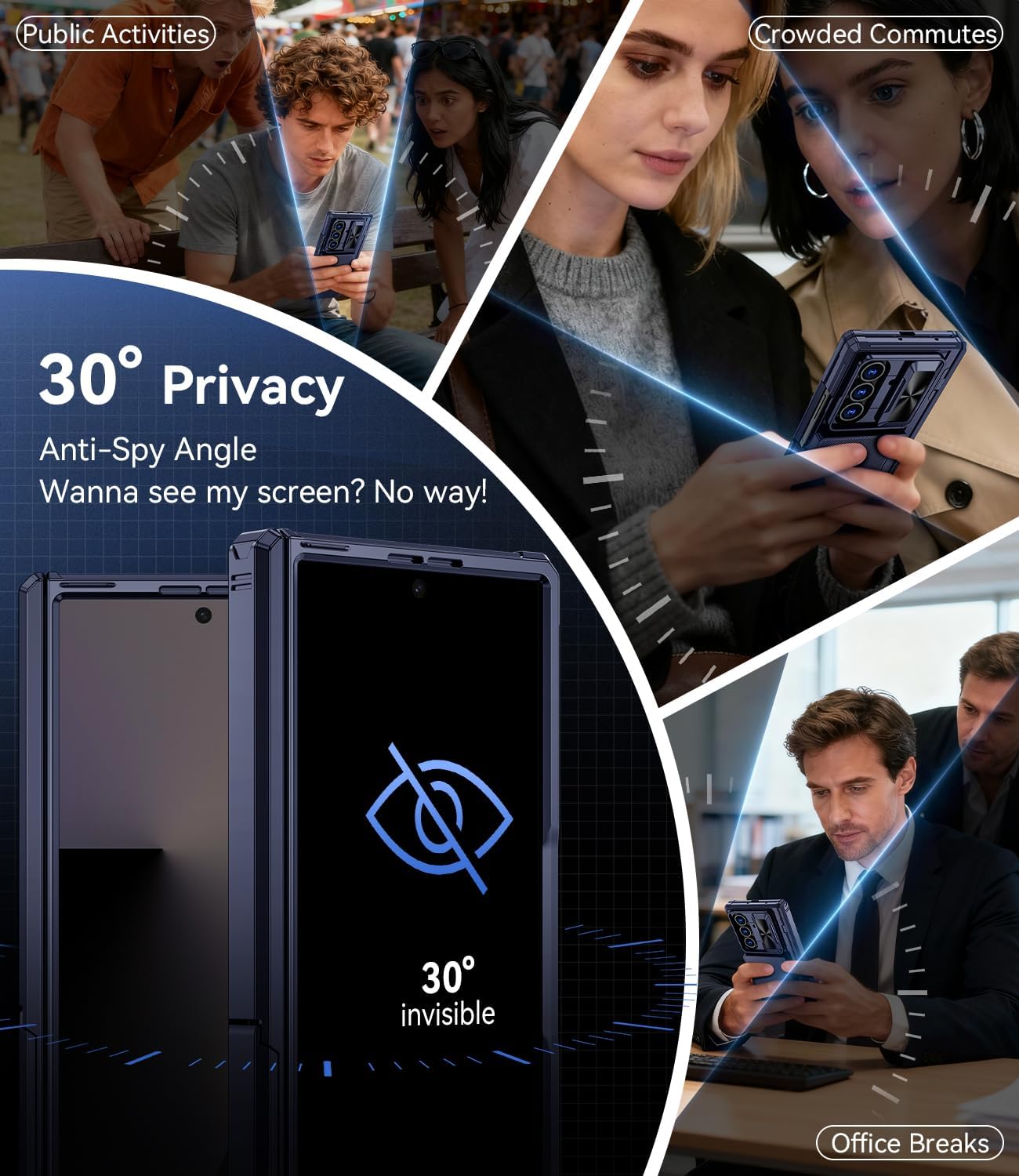 Kaiiecal for Samsung Galaxy Z Fold 7 Case with Cards Holder [RFID Blocking] [Camera Cover] [Hinge Cover] [Dual-Stand] Durable Shockproof Protective Phone Case for Z Fold 7 2025, Blue(Anti Spy)