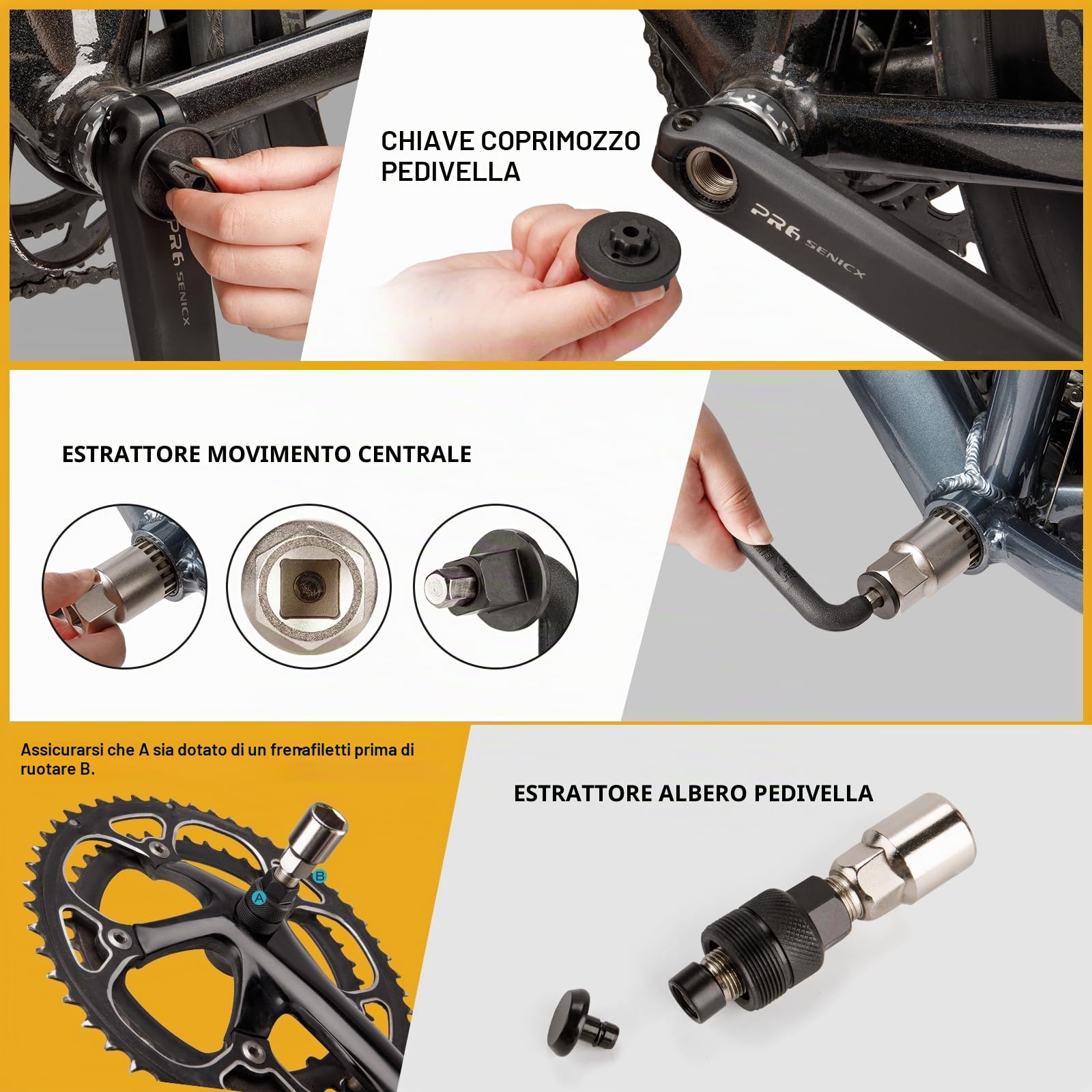 BIKE HAND Set completo di attrezzi per bicicletta, 22 pezzi, set di riparazione professionale con custodia, colore nero