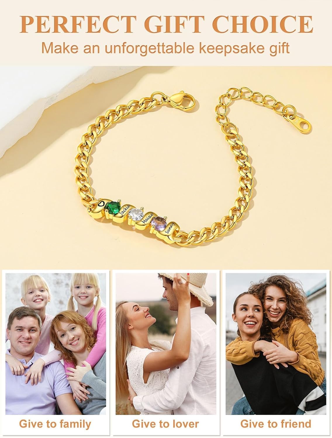 Custom4U Personalized Birthstone Bracelets for Women Silver/Gold Custom Cuban Link Chain Name Bracelet with 1-5 Birthstones Birthday Mother's Day Christmas Jewelry Gifts for Her Mom Wife Grandma - Image 8