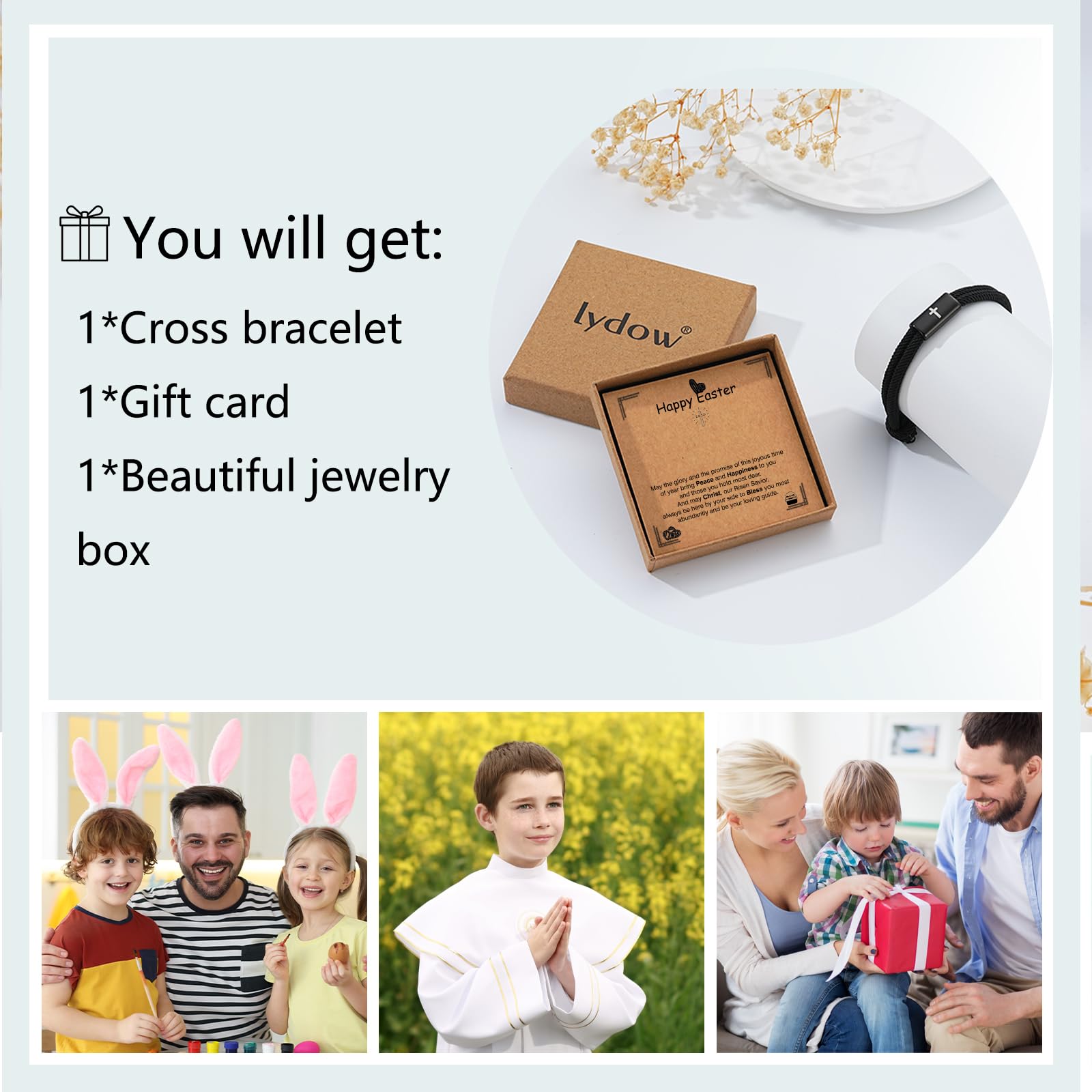 Confirmation First Communion Baptism Gifts for Boys, Cross Bracelet for Son GrandSon Nephew Brother Christian Religious Jewelry Gifts