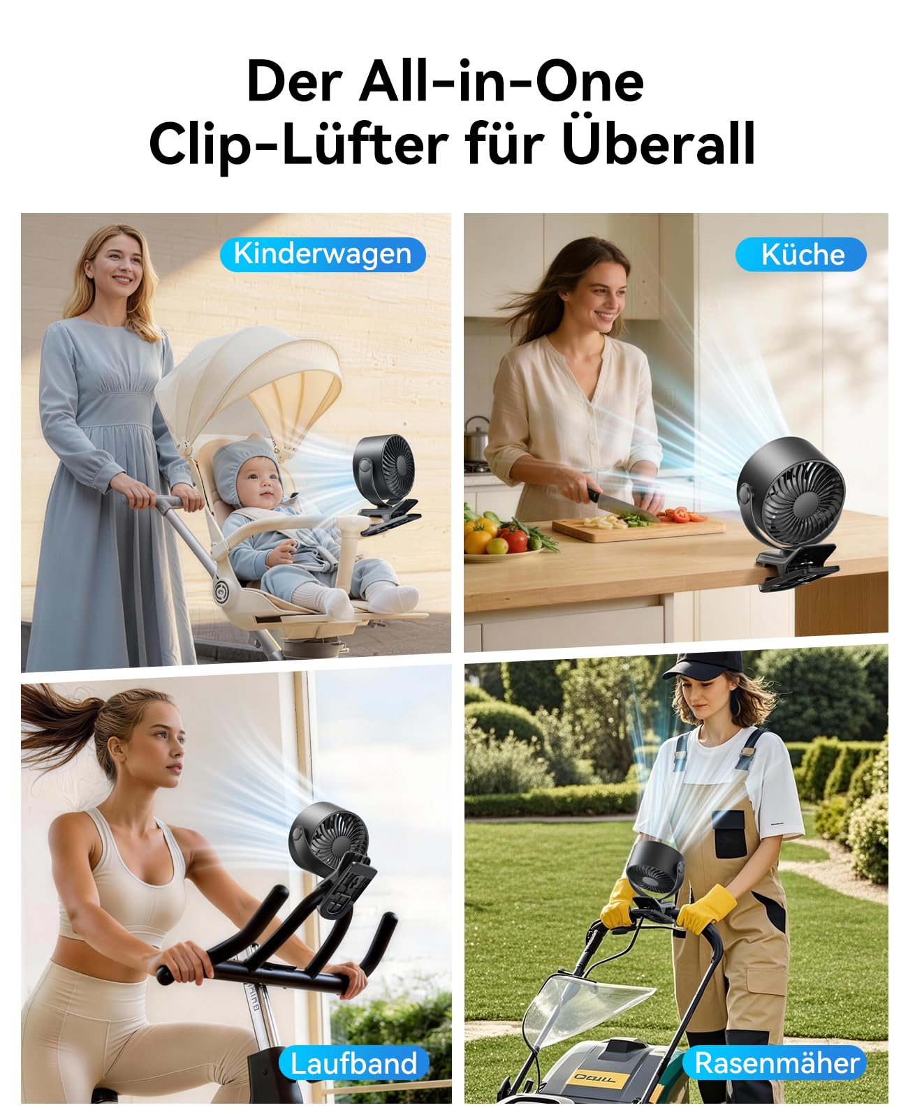 KIMMOO Clip-Ventilator Wiederaufladbar, 100 Stufen USB-Tischventilator mit LED-Display, 360° Rotation & Starker Luftstrom, bis zu 17 Std. Akku-Laufzeit, Kleiner Ventilator für Camping (Schwarz)