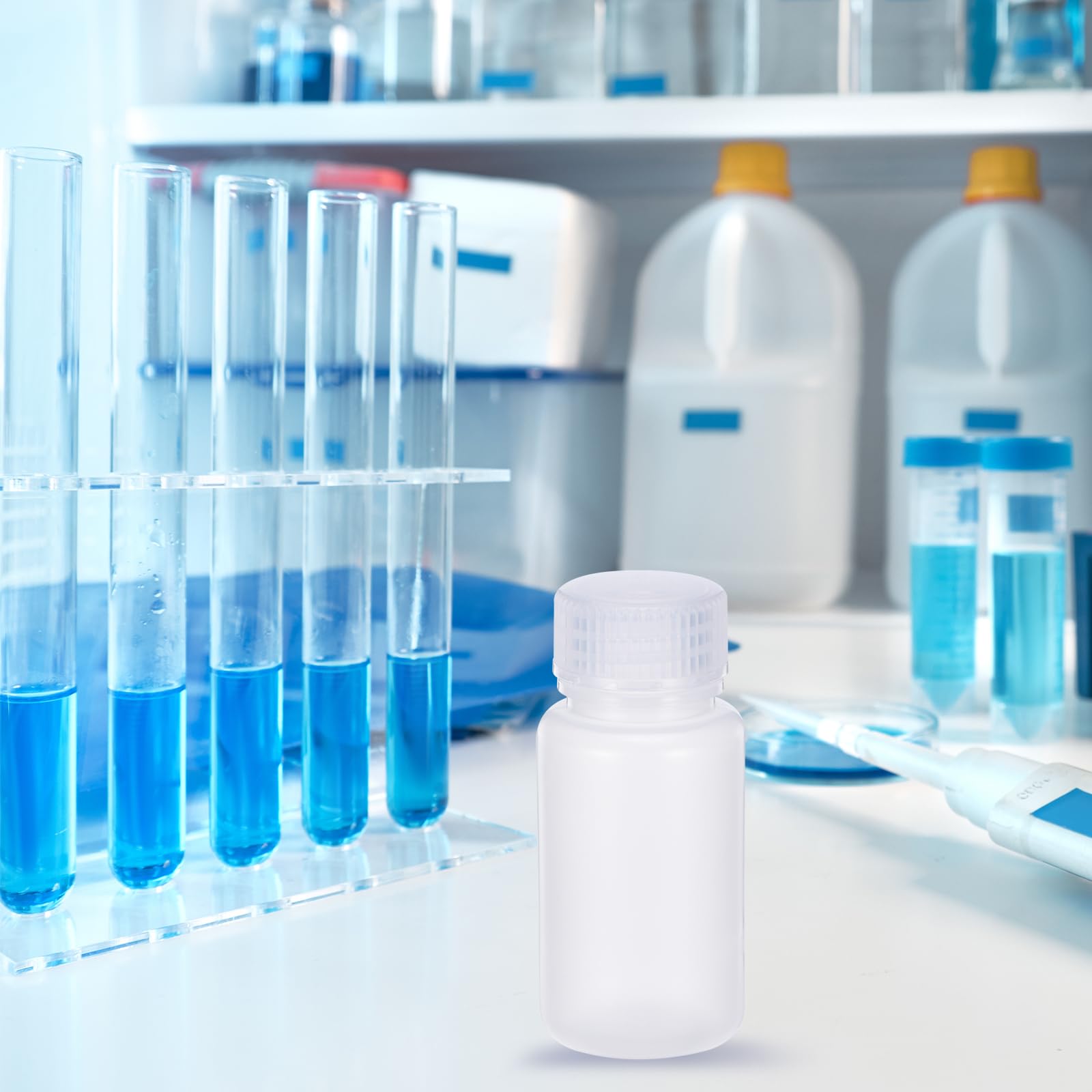 PATIKIL 48 Botellas de Reactivo de 60 ml, Boca Ancha de PP con Tapa de Rosca para Almacenamiento de Reactivos Líquidos y Muestras Sólidas en Laboratorio, Blanco Translúcido