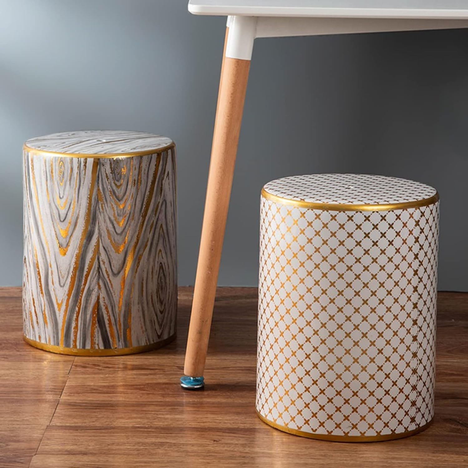 Decorative garden stools, Ceramic Drum Stool，Garden Decorative Stool, Suitable for Garden, Patio, Lawn,Home Indoor & Outdoor(F)