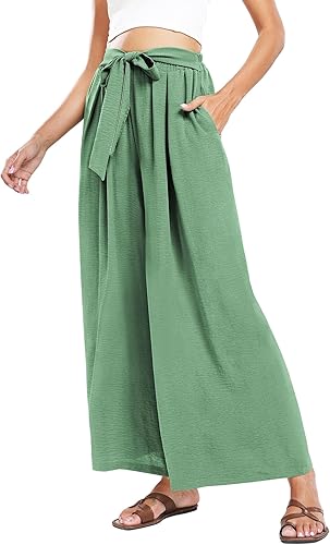 Summe - Pantalones de vestir de pierna ancha para mujer, de cintura alta, estilo palazzo, casuales, de trabajo, pantalones de playa con bolsillo