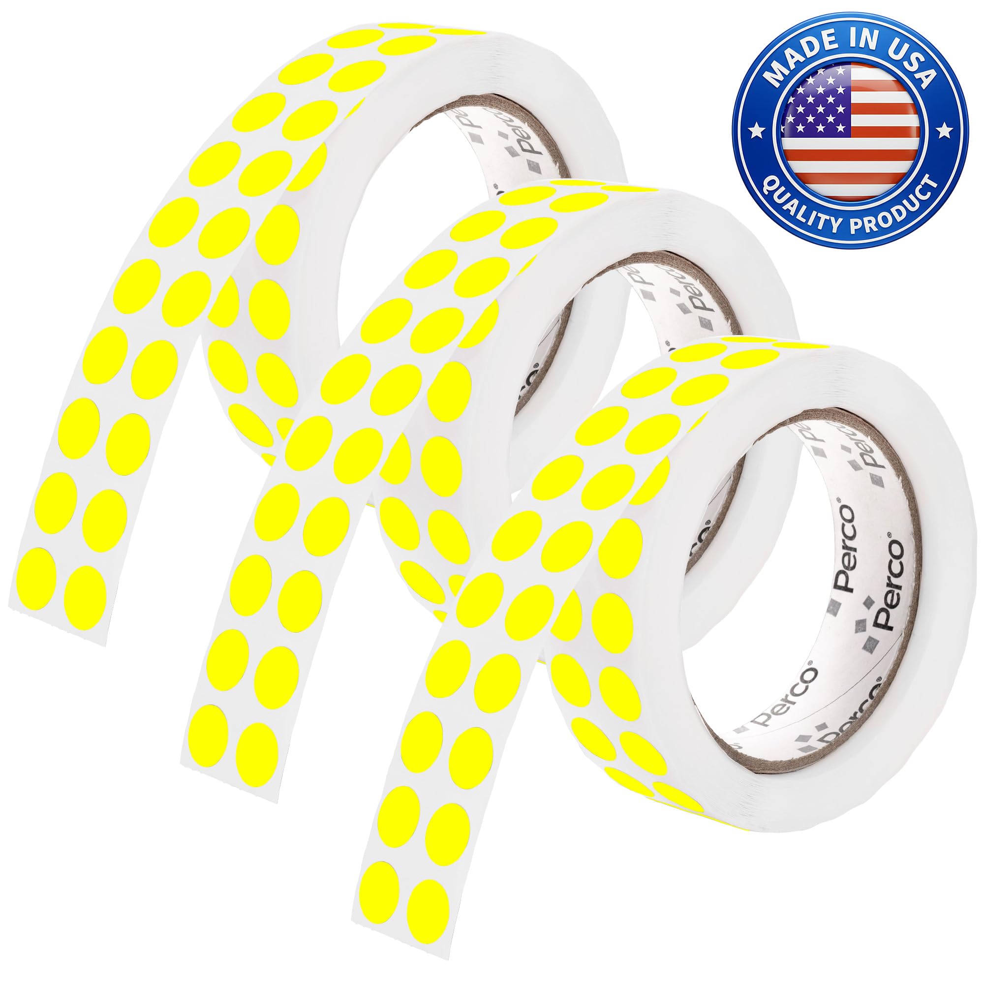 Perco Neon Yellow Perforated Round Circle Dot Sticker 1/2-Inch Labels — 3 Rolls, 9,000 Stickers—Planners, Events for Reminder Dots, to-Do Markers &amp; Alerts, Strong Adhesive—Made in USA