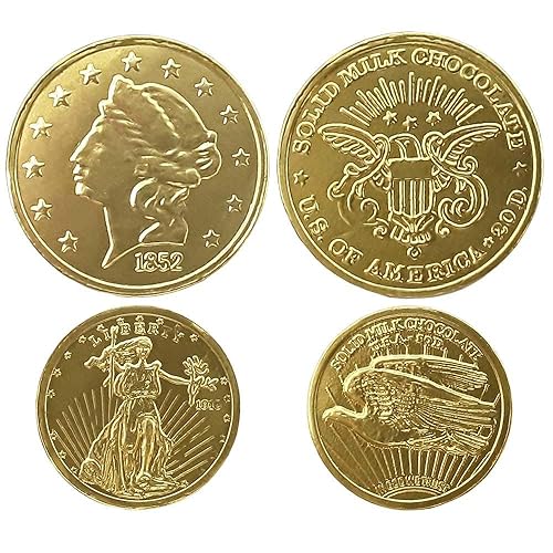 Miniatura 4 de Madelaine - Monedas de oro de chocolate con leche maciza, altamente detalladas, suaves y cremosas (tamaños surtidos, 6 bolsas de malla)