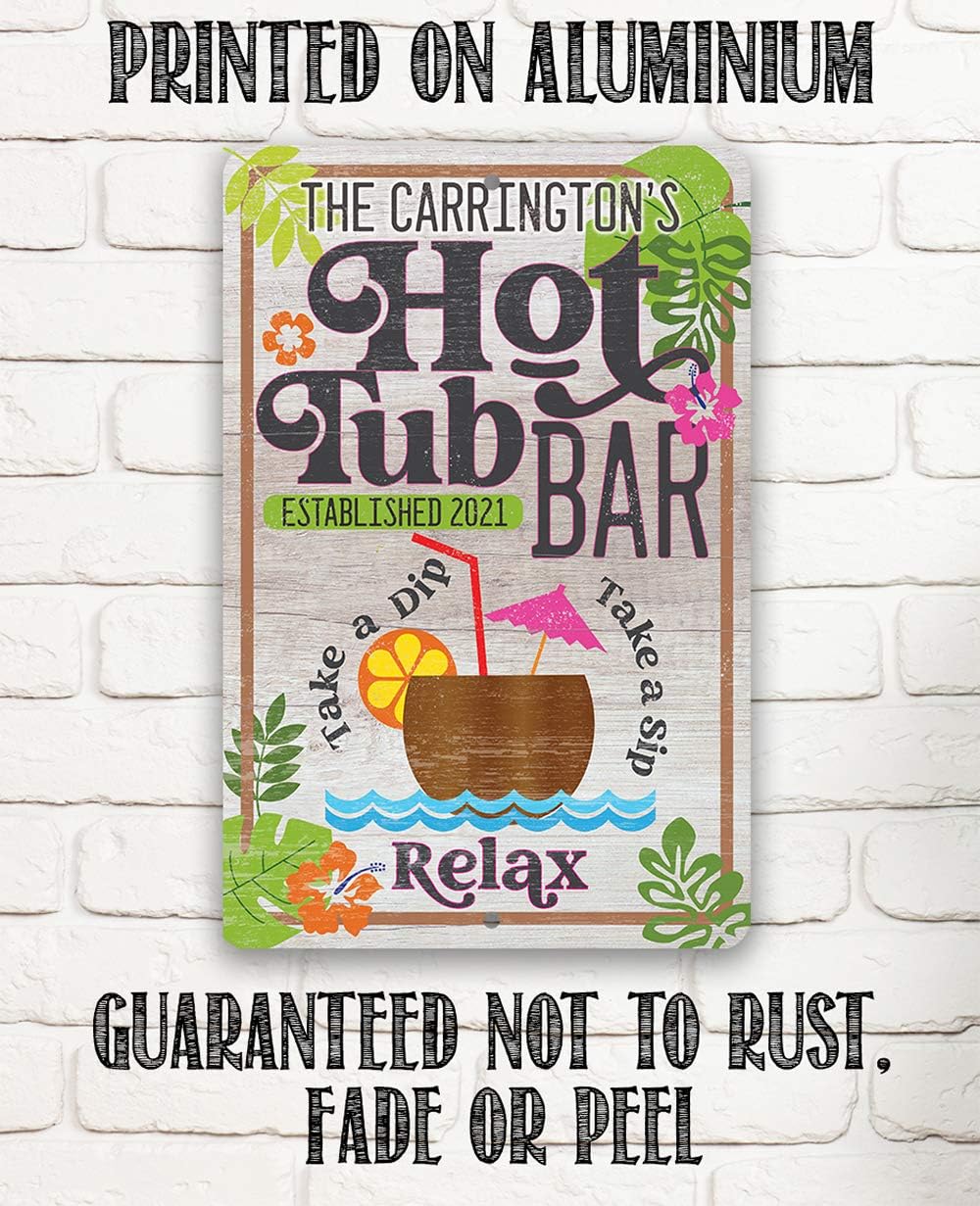 Hot Tub Accessories for Adults - Personalized - We Don't Skinny Dip We Chunky Dunk - Metal Sign - Indoor/Outdoor Hot Tub Signs - Funny Signs, Outdoor Patio Decor, Backyard Decor Signs for Hot Tub Area