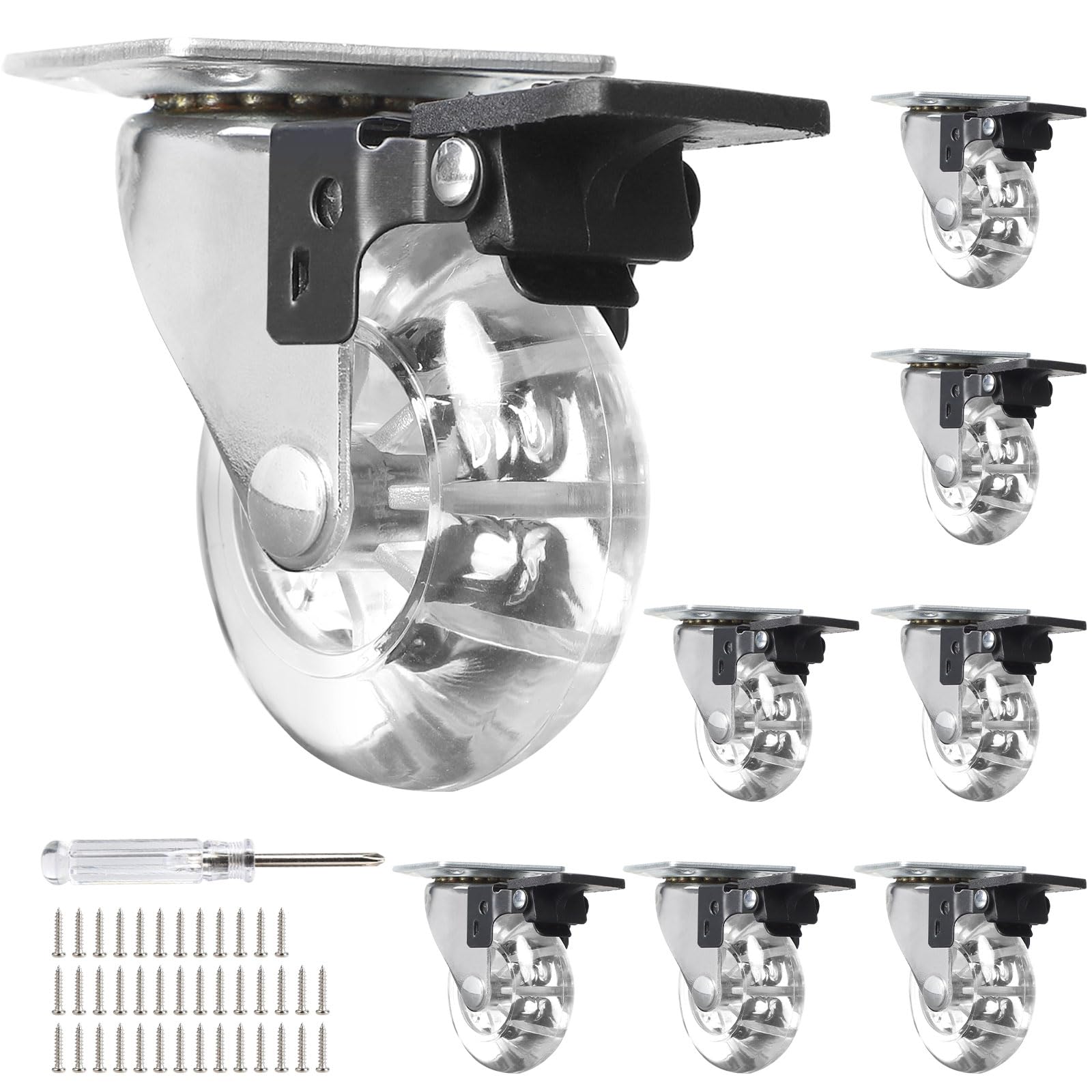 SWAWIS 8er Set Möbelrollen klein Möbel Rollen 50 mm Möbelrollen mit Bremse Rollen für Möbel Lenkrollen Tragkraft 160KG 360° Drehbar Rollen Transportrollen für Palettenmöbel, Couchtische, Krippen