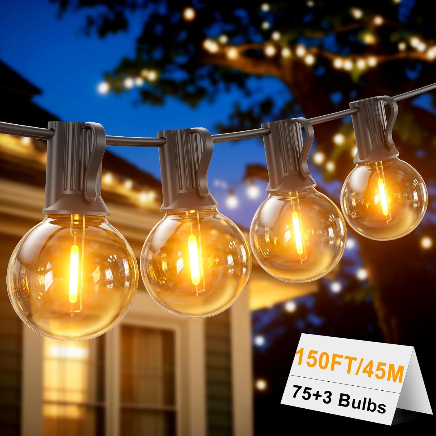 Guirnalda Luces Exterior 45 Metros, G40 Guirnaldas Exterior LED con 75+3 Guirnalda Bombillas, Impermeable IP45, 2700K Blanco Cálido Luces Terraza para Jardín Patio Fiesta Boda