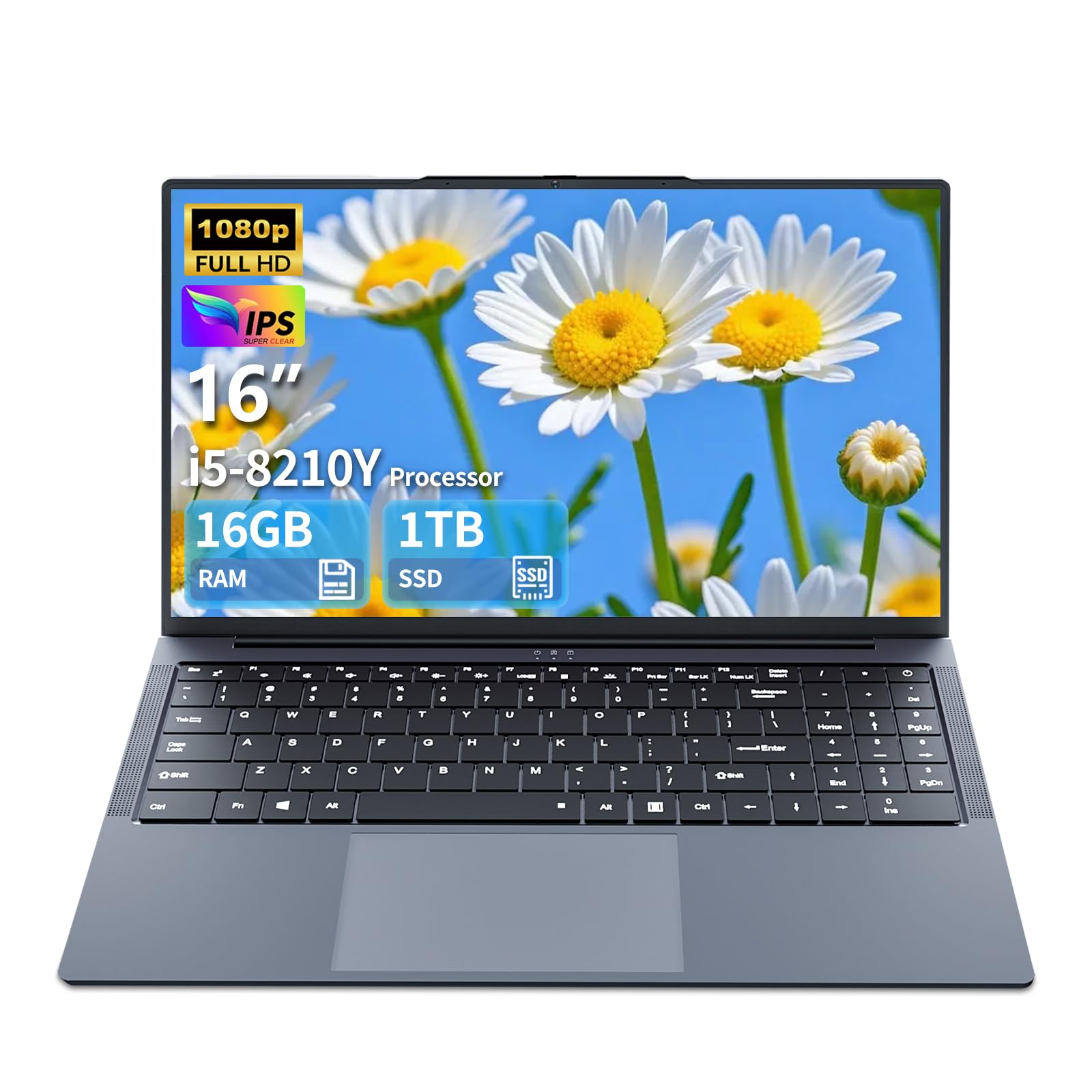 Ordenador portátil 16 Pulgadas, Portatil Gaming Core i5 hasta 3,60 GHz, 16GB RAM 1TB SSD Laptop, IPS FHD de 1920 x 1200 para Pc Portatil, Teclado retroiluminado de tamaño Completo, Mini HDMI, WiFi 5