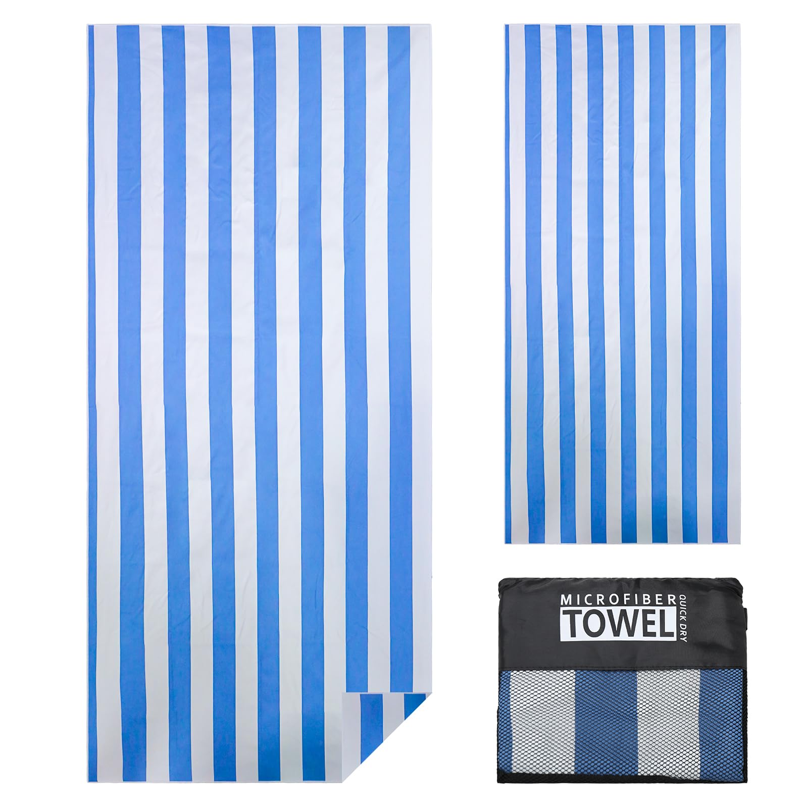 TMEOG Telo Mare Microfibra 180x80cm Telo Spiaggia Antisabbia Asciugatura Rapida Asciugamano Mare Leggero Salviettone Coperta Mare Sottile da Viaggio Piscina per Donna Uomo(Righe blu)
