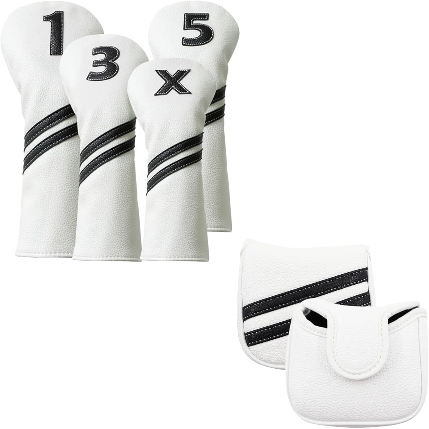 5Pcs Golf Head Covers Set for Driver, Fairway, Hybrid & Square Mallet Putter Cover with Magnetic Closure