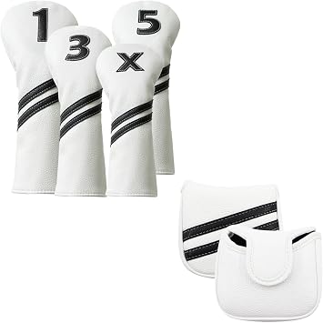 5Pcs Golf Head Covers Set for Driver, Fairway, Hybrid & Square Mallet Putter Cover with Magnetic Closure