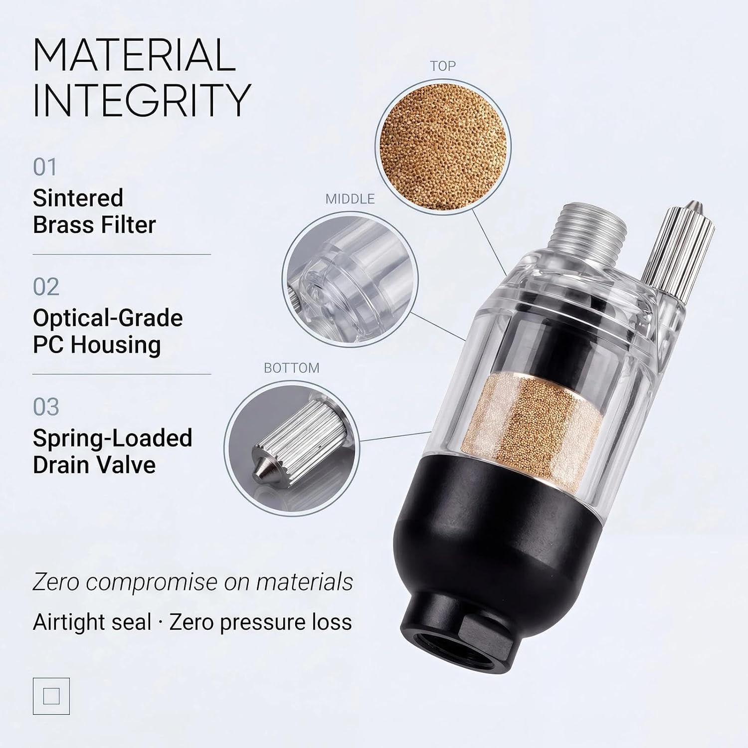 HUBEST Air Filter & Water Trap for Airbrush, 1/8" Inline Moisture Separator | Protects from moisture & oil, Transparent reservoir, Quick-release drain, Lightweight grip, For models, makeup & nail art