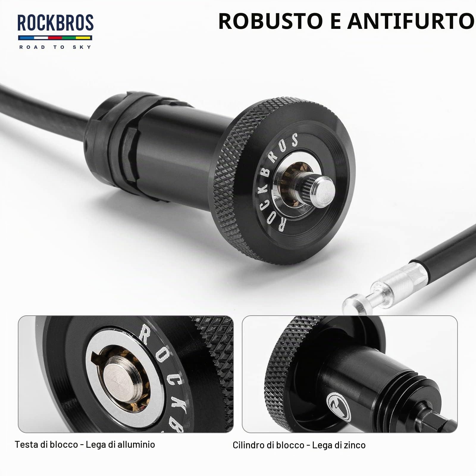 ROCKBROS Road to Sky Lucchetto Bici Nascosto, Lucchetto Catena Bicicletta, Lucchetto Spina Manubrio Antifurto, Spina Terminale Multifunzionale 65 cm per MTB, Bici da Corsa