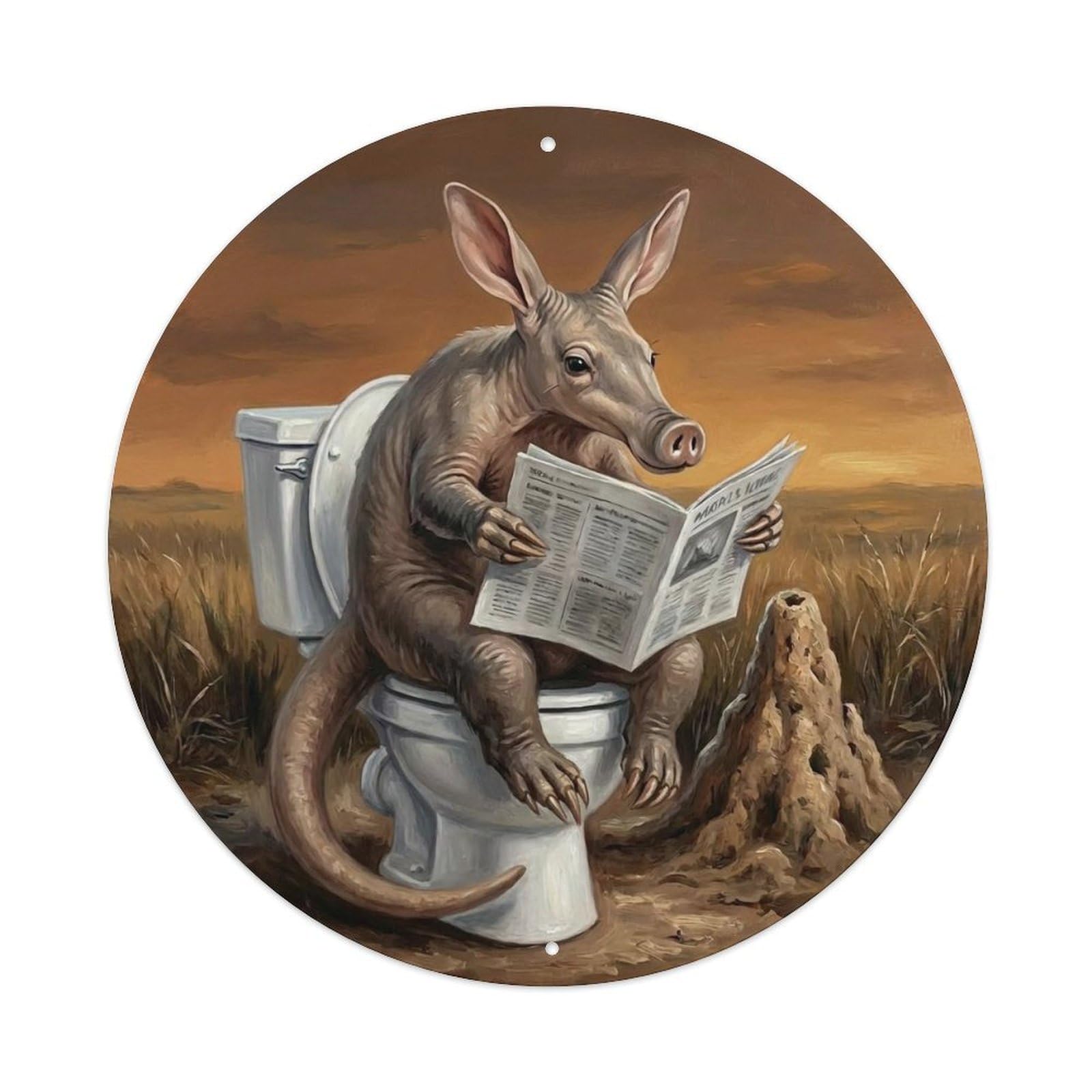 Aardvark On Toilet Humorous Bathroom Savanna Termite Metal Tin Sign