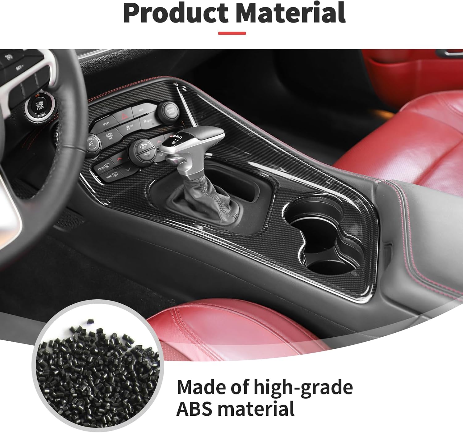 JWWY Center Console Dashboard Instrument Gear Shift Shifter Lever Transmission Gearstick Panel Cover Trim Fit for 2015-2026+Dodge Challenger Interior Accessories Carbon Fiber 2PCS