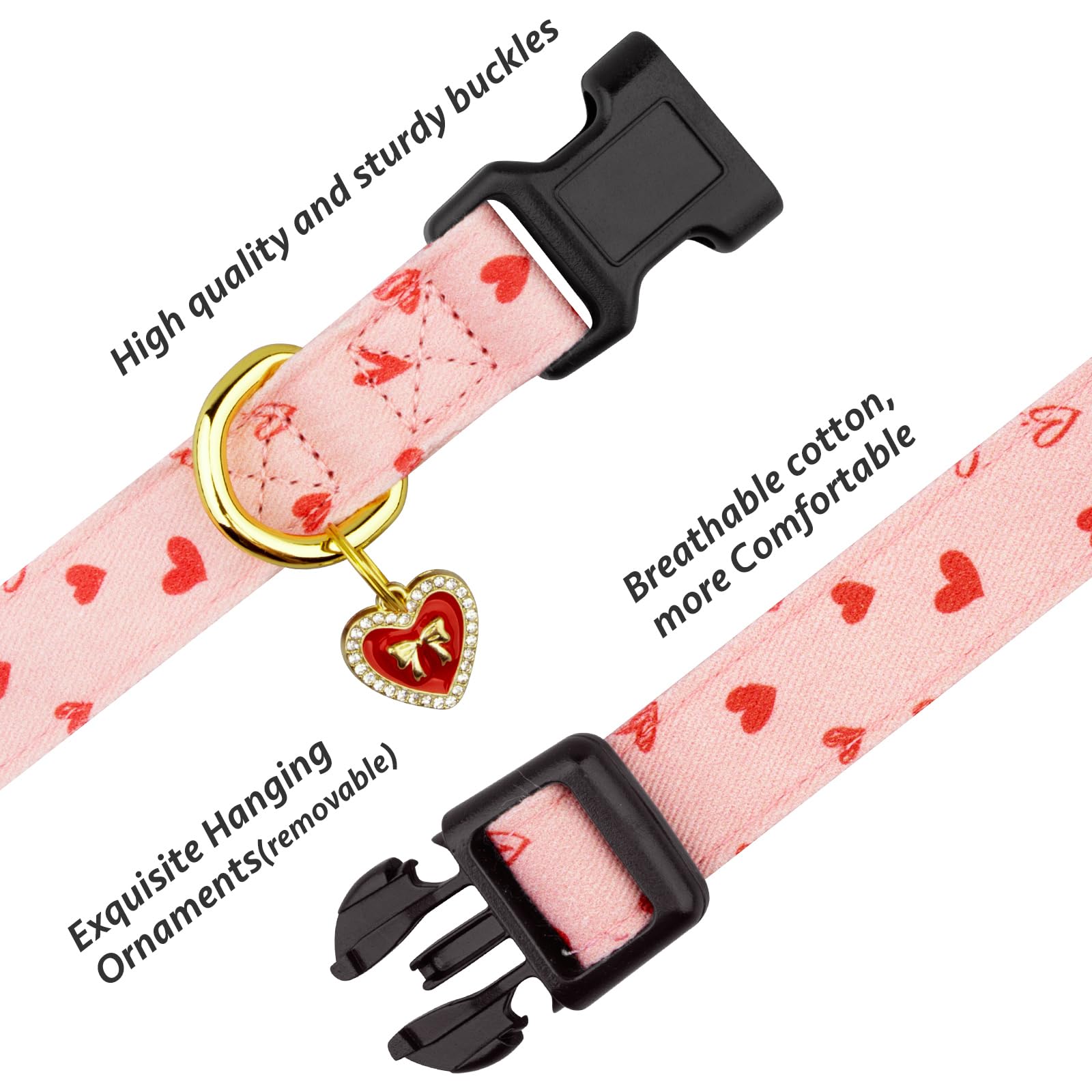 Sommer-Hundehalsband Rosa Gestreift Mit Erdbeeren – Weiche Baumwolle, Verstellbar Für Kleine Hunde