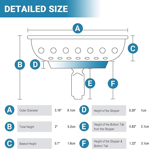 Miniatura 4 de KONE Colador de Drenaje para Fregadero Dorado Tapón y Colador para Fregadero de Acero Inoxidable Cesta Coladora para Fregadero de Cocina de Repuesto