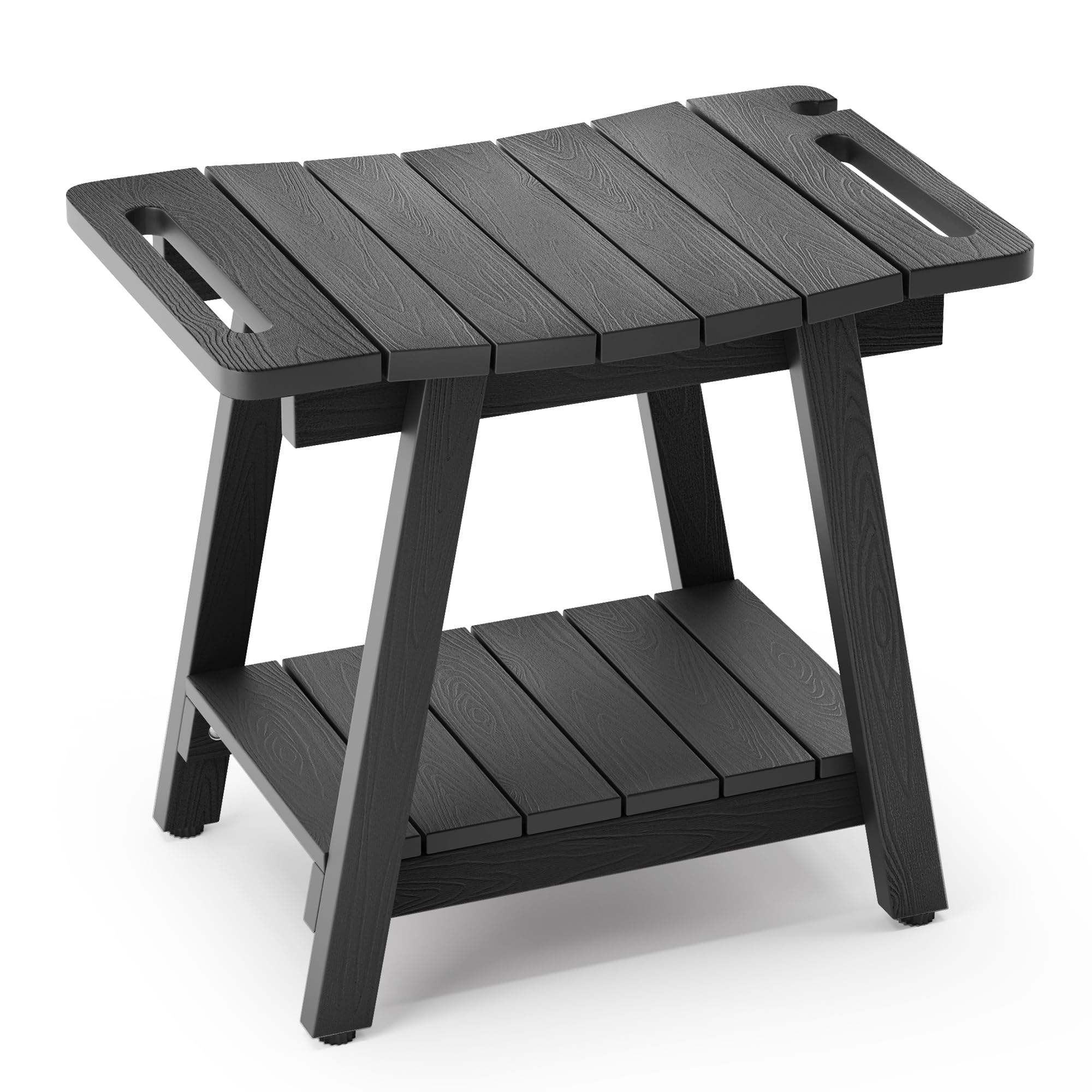 LUE BONA Shower Bench, HDPS Shower Seat with Storage Shelf, Waterproof Shower Chair, Non-Slip Shower Stool for Adults, Elderly, Disabled, Seniors, Large Size, Black