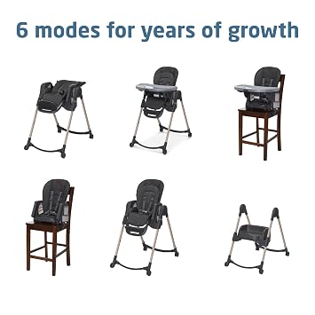Maxi-Cosi Minla 6-in-1 High Chair for Babies & Toddlers, Portable Foldable Highchair, EcoCare Fabric, 9 Heights, 5 Reclines, 4 Tray Positions, Classic Graphite