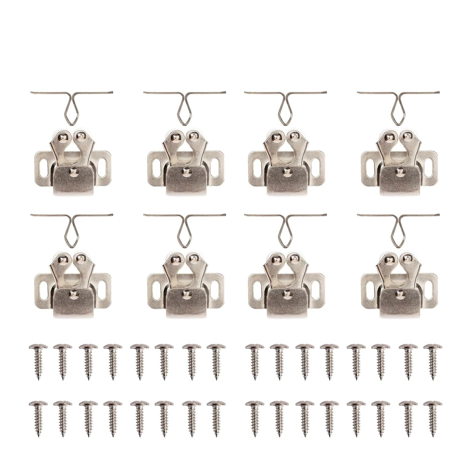 Iklaaqetbxps Nickel 8Pcs Antique Copper Double Roller Door Catches, Cabinet Cupboard Latch Stoppers With Striker And Screws(Nickel 8Pcs)