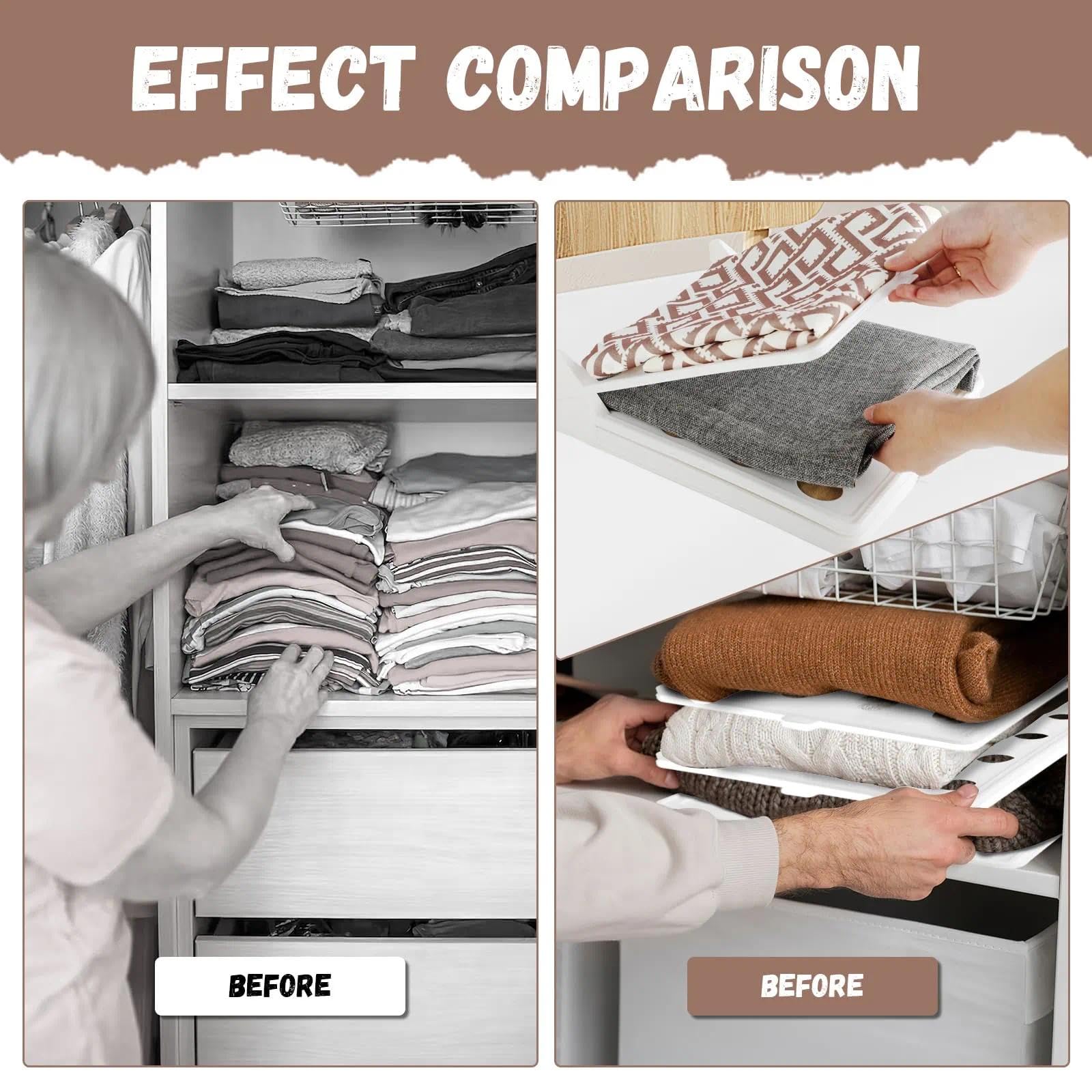 Organizer Armadio per Magliette – Set da 10 Organizzatori Impilabili in Plastica Bianca (32×26×5cm) – Contenitori Salvaspazio per T-Shirt, Camicie, Pantaloni, Maglioni e Asciugamani