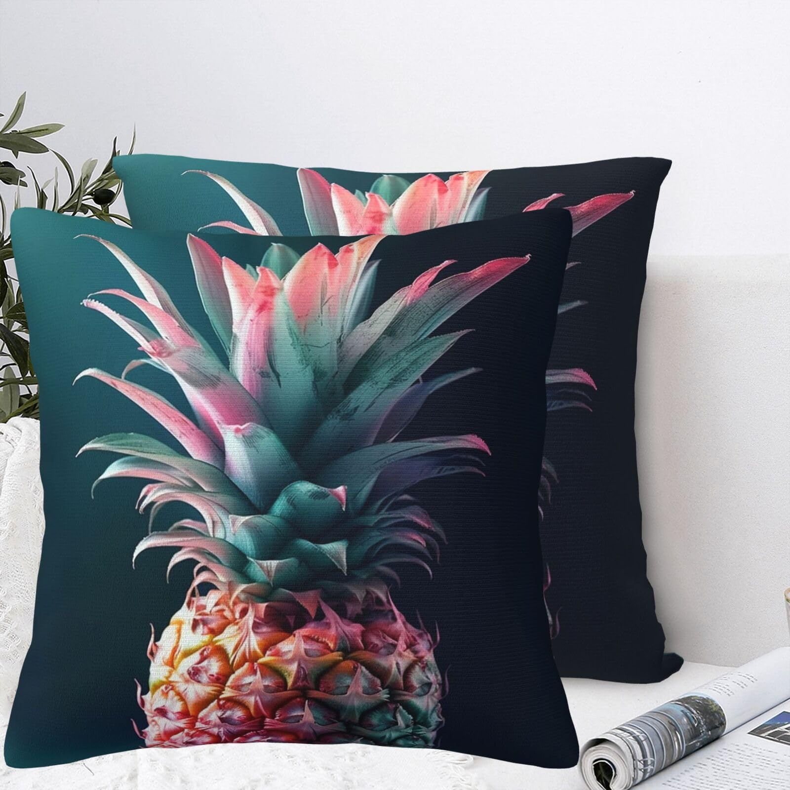 QMKFWT Beautiful Pineapple Plush Throw Pillow Covers 18"X18",Soft Cozy Couch Cushion Covers Decorative Pillow Cases for Holiday Home Bedroom Sofa Decors