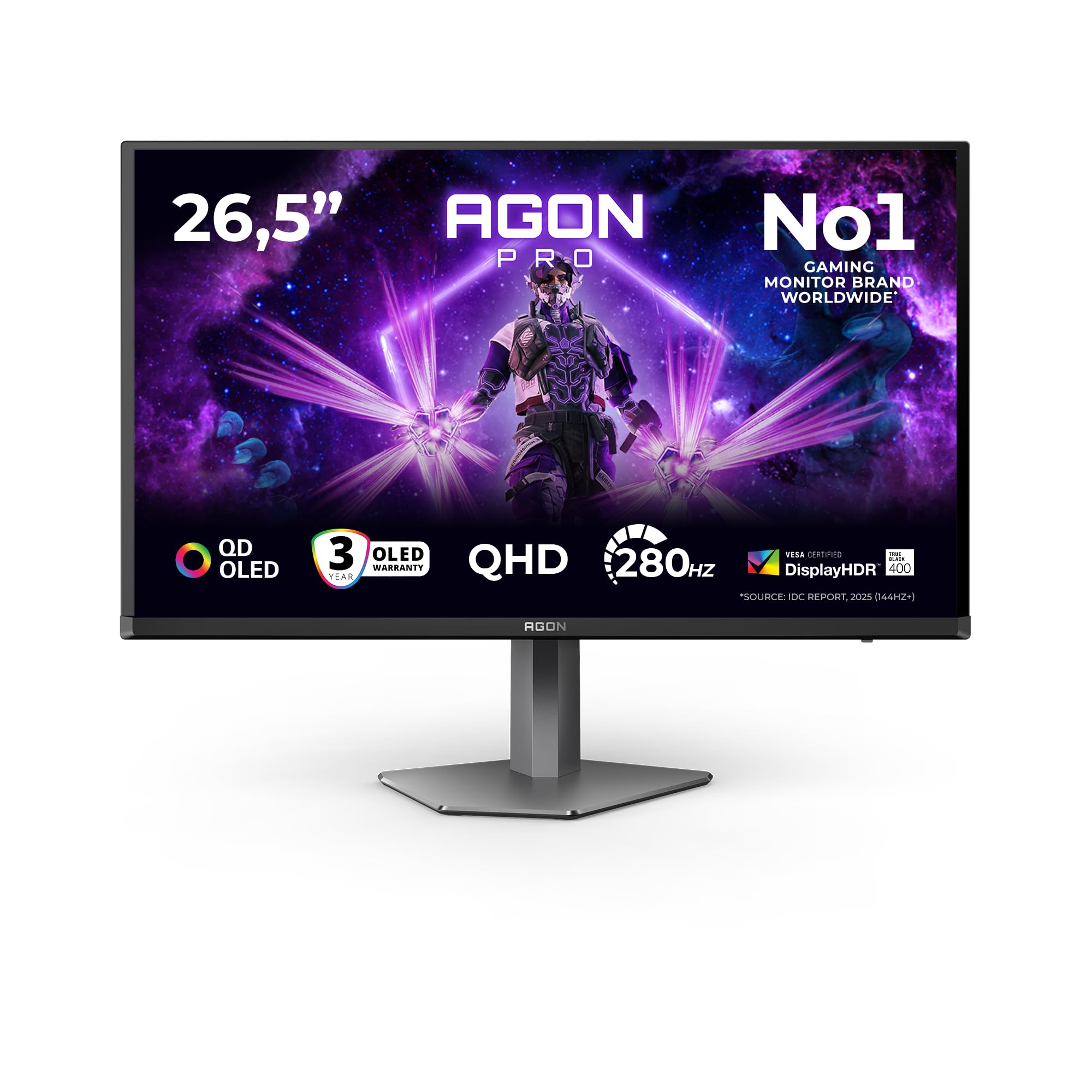 AOC Gaming Moniteur AG276QZD2 27 Pouce 280Hz QD-OLED Dalle, 0.03ms GtG, HDR400 TrueBlack, G-Sync Compatible, Ajustable en Hauteur, Haut-parleurs, USB Hub(2560x1440 HDMI 2X 2.1 DP 2X 1.4) Noir